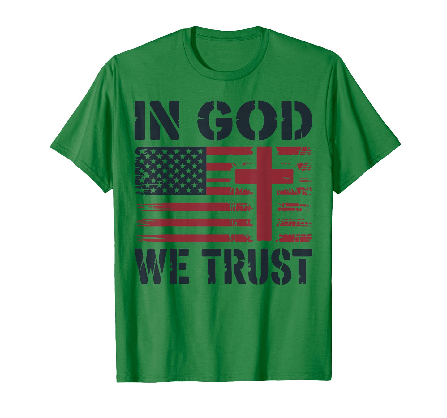 Mens in God We Trust American Flag Christian Patriotic Cross T-Shirt