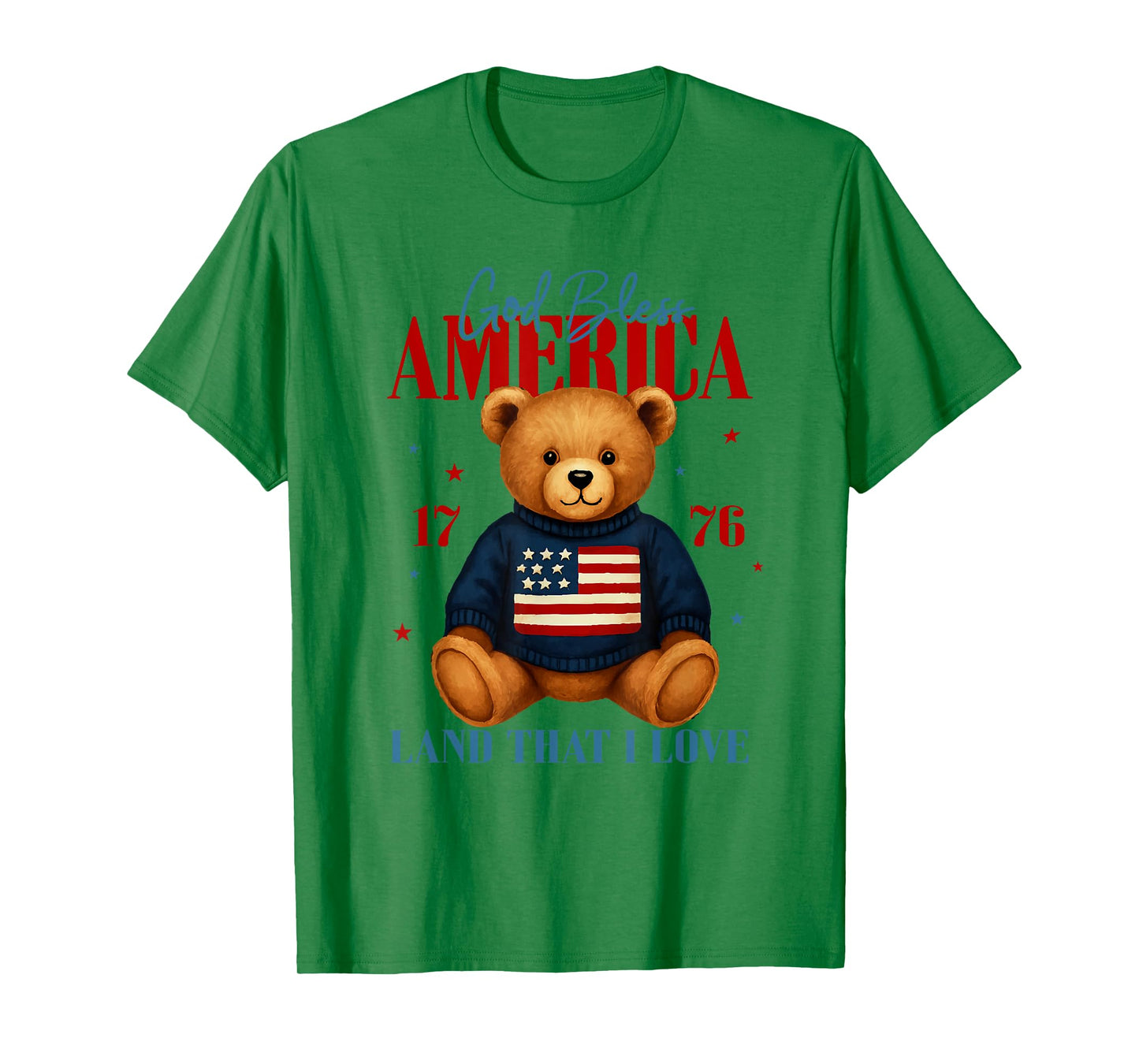 God Bless America Teddy Bear 4th of July USA Flag T-Shirt