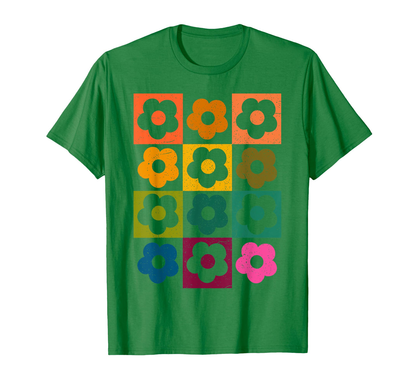 Neutral Checkerboard Daisy Color Flowers Retro Boho Floral T-Shirt