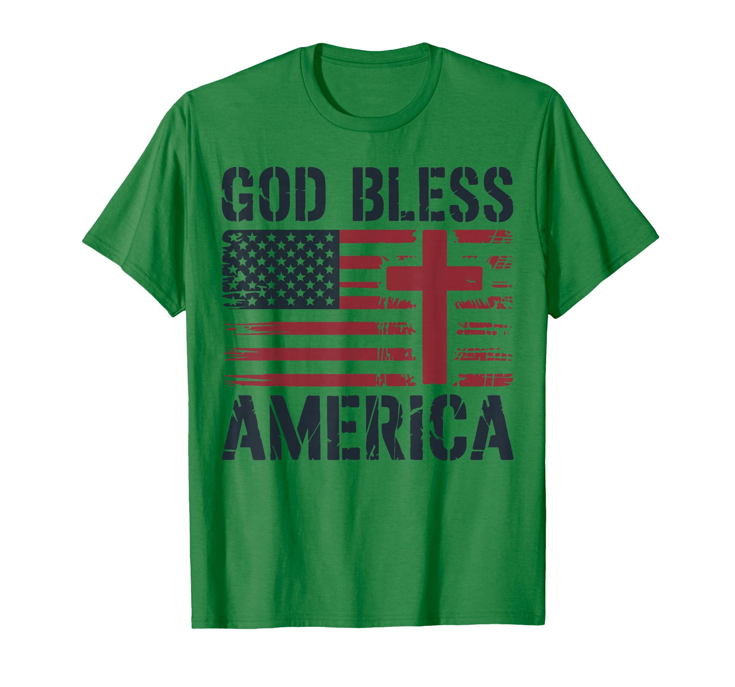 Mens God Bless American Flag Christian Patriotic Cross Jesus T-Shirt