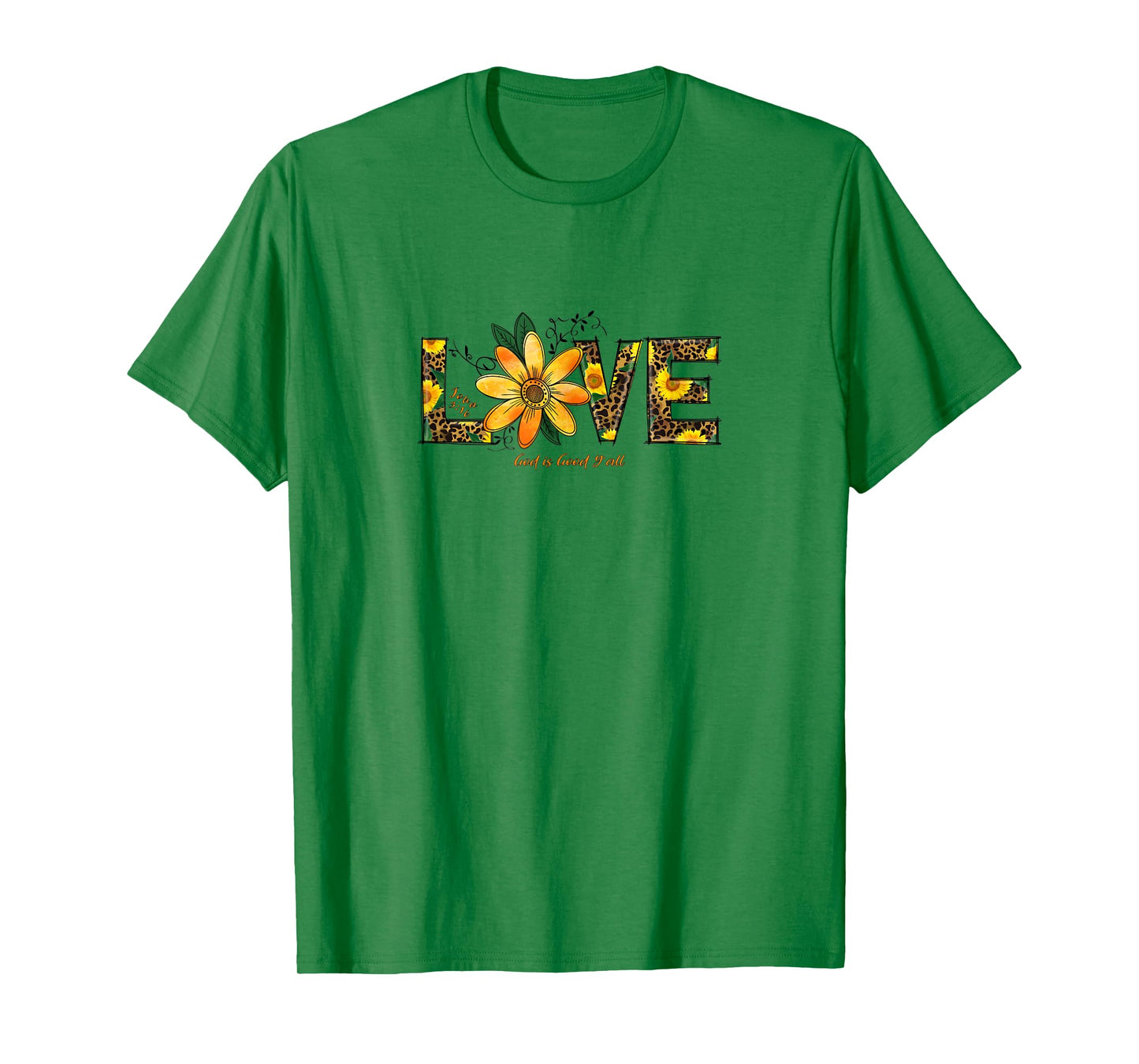 LOVE Leopard and Sunflowers, John 3:16 Christian Scripture T-Shirt