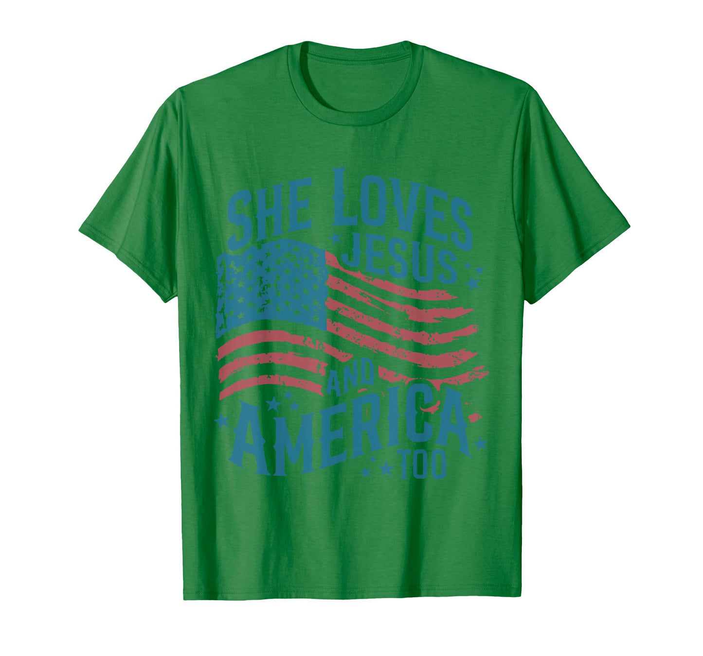 4th Of July She Loves Jesus And America Too Retro US Flag T-Shirt