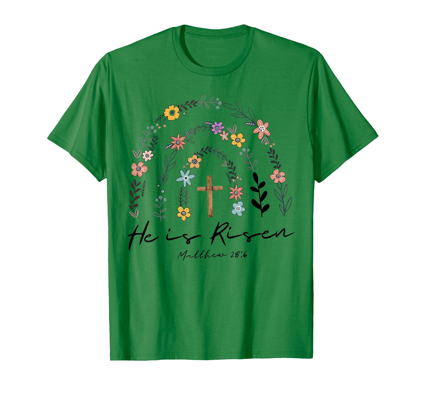 He Is Risen Flowers Rainbow Jesus T-Shirt