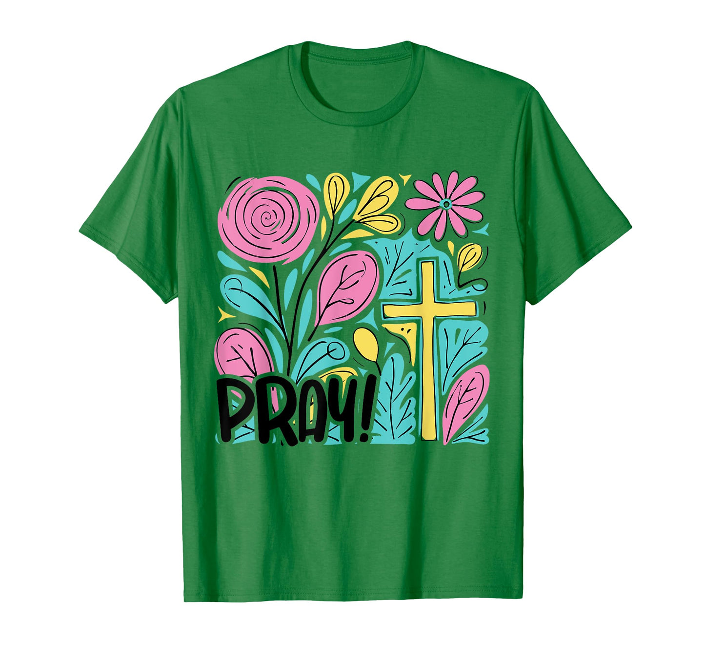 PRAY Boho Floral Christian Cross Jesus Bible Verse Faith T-Shirt