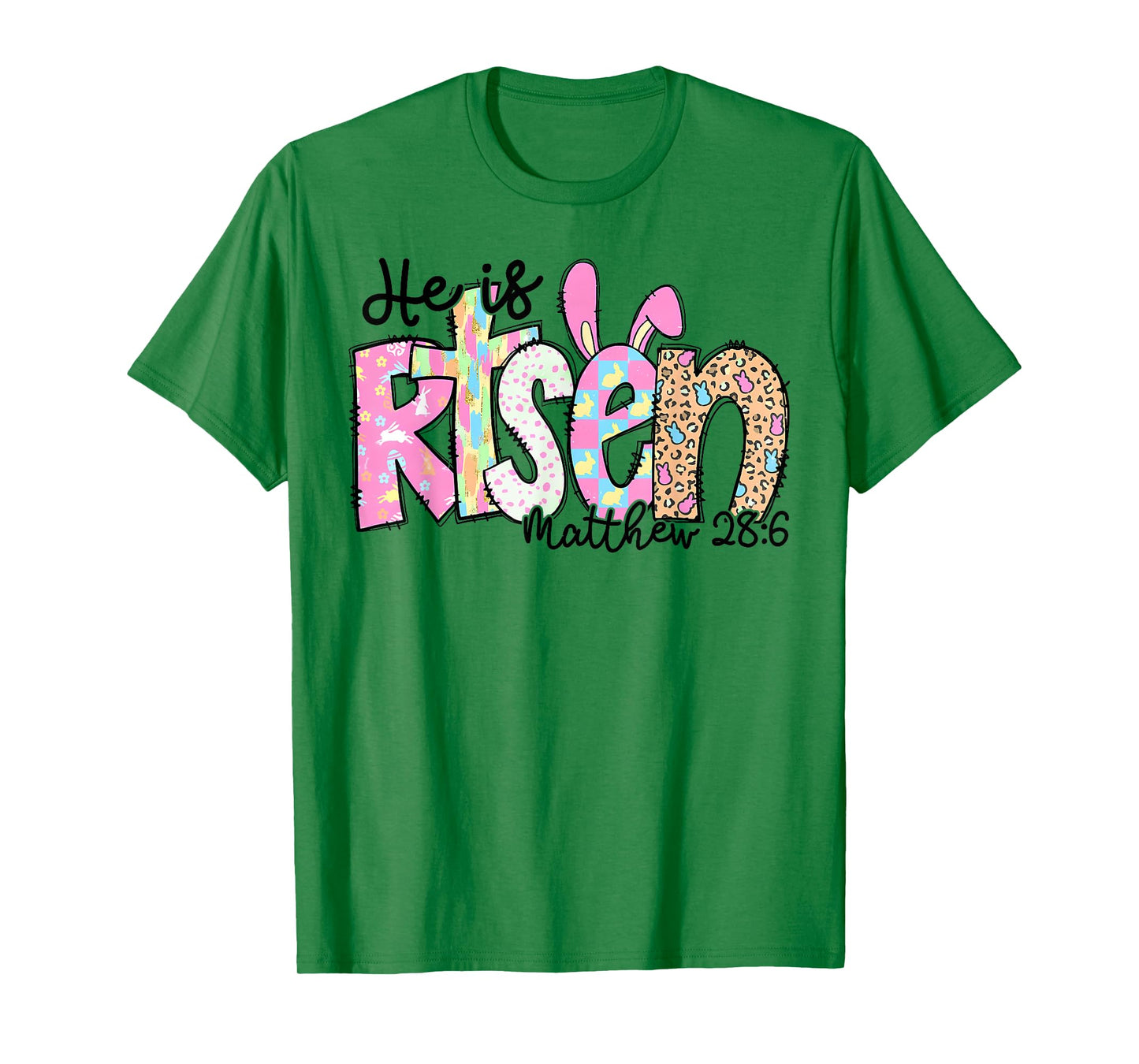 He Is Risen Bunny Christian Cross Happy Easter Day Men Women T-Shirt