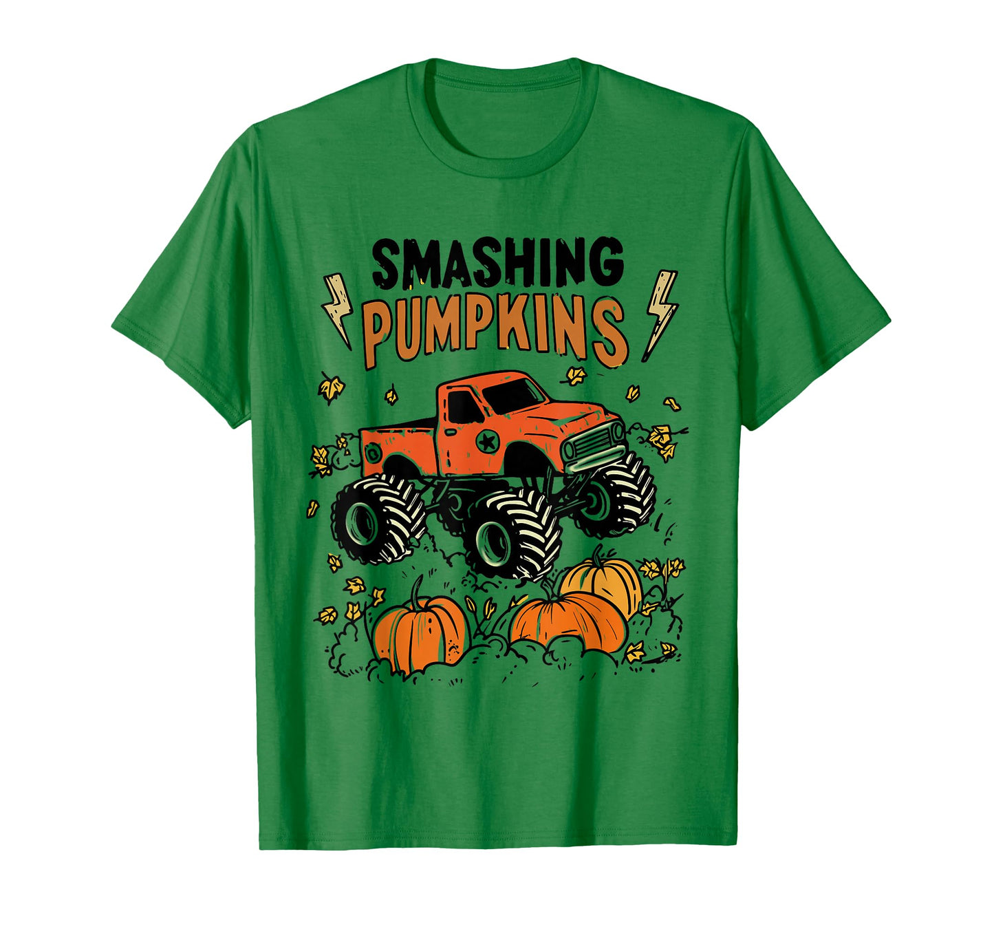 Retro Funny Monster Truck Smashing Pumpkin Boys Halloween T-Shirt