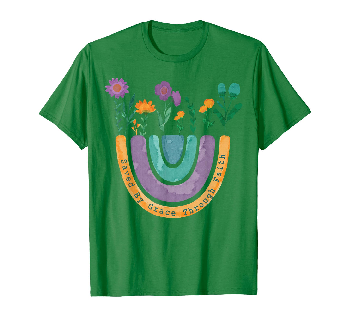 Saved By Grace Through Faith Christian Rainbow Wildflowers T-Shirt