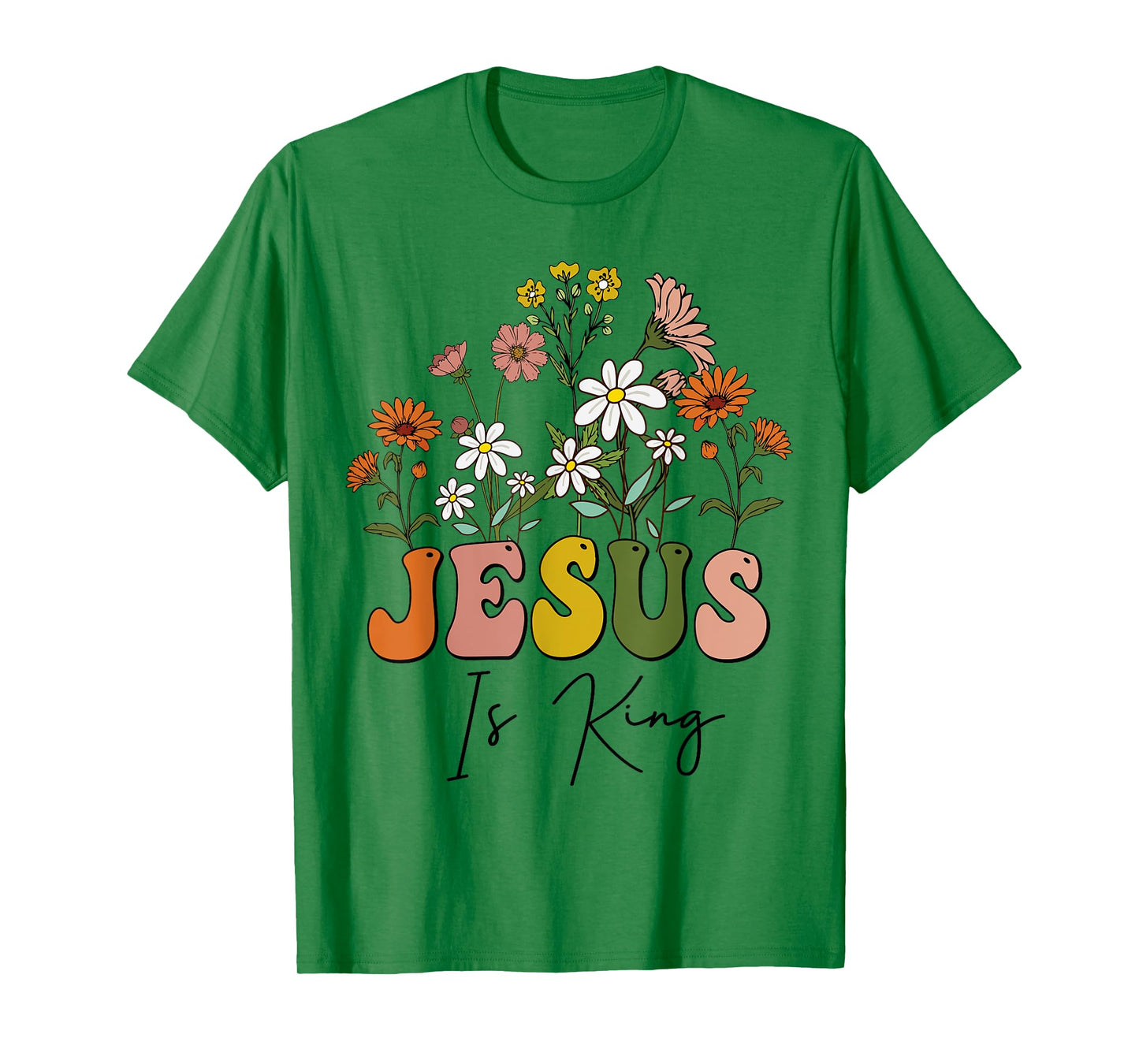 Floral Christian-Shirt Jesus Is King Cute Girl Teen Women T-Shirt
