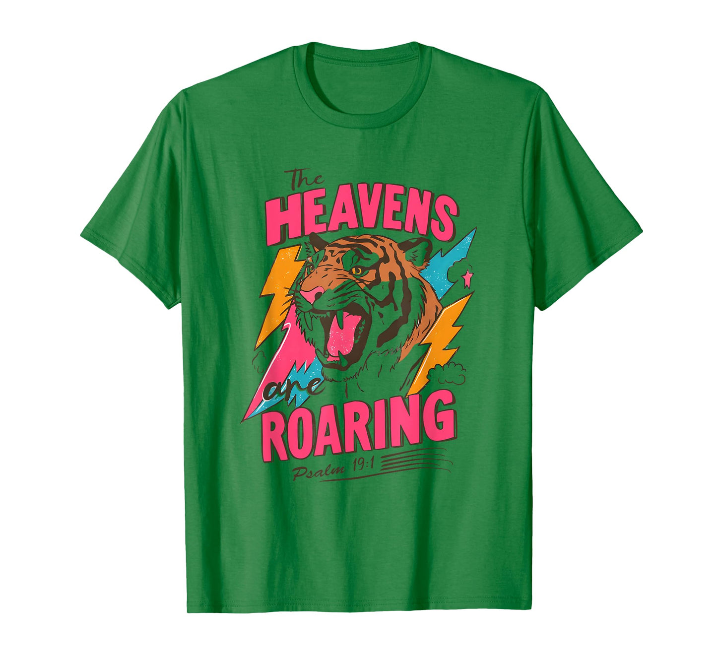 The Heavens Are Roaring Psalm 19:1, Retro Tiger Graphic Tee T-Shirt