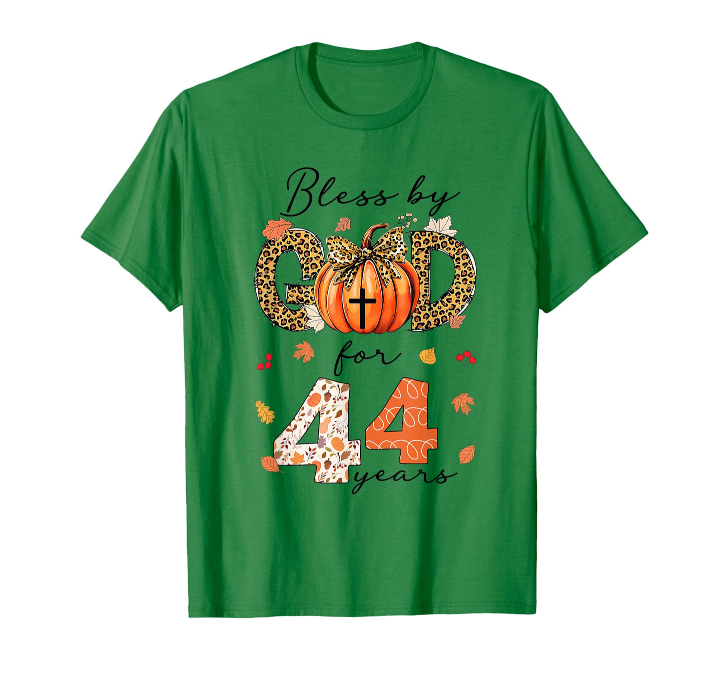 Blessed By God For 44 Years Old Woman Leopard Bow Pumpkin T-Shirt