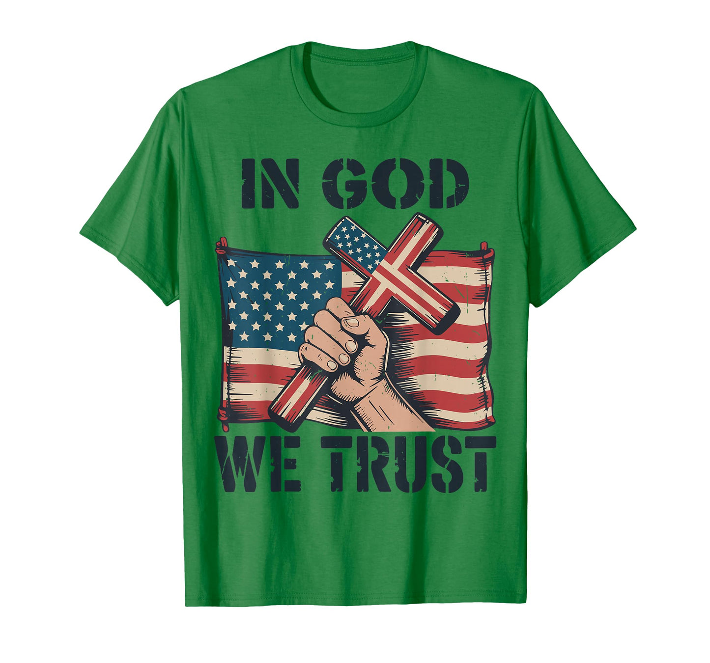 Mens in God We Trust Christian Patriotic Cross American Flag T-Shirt