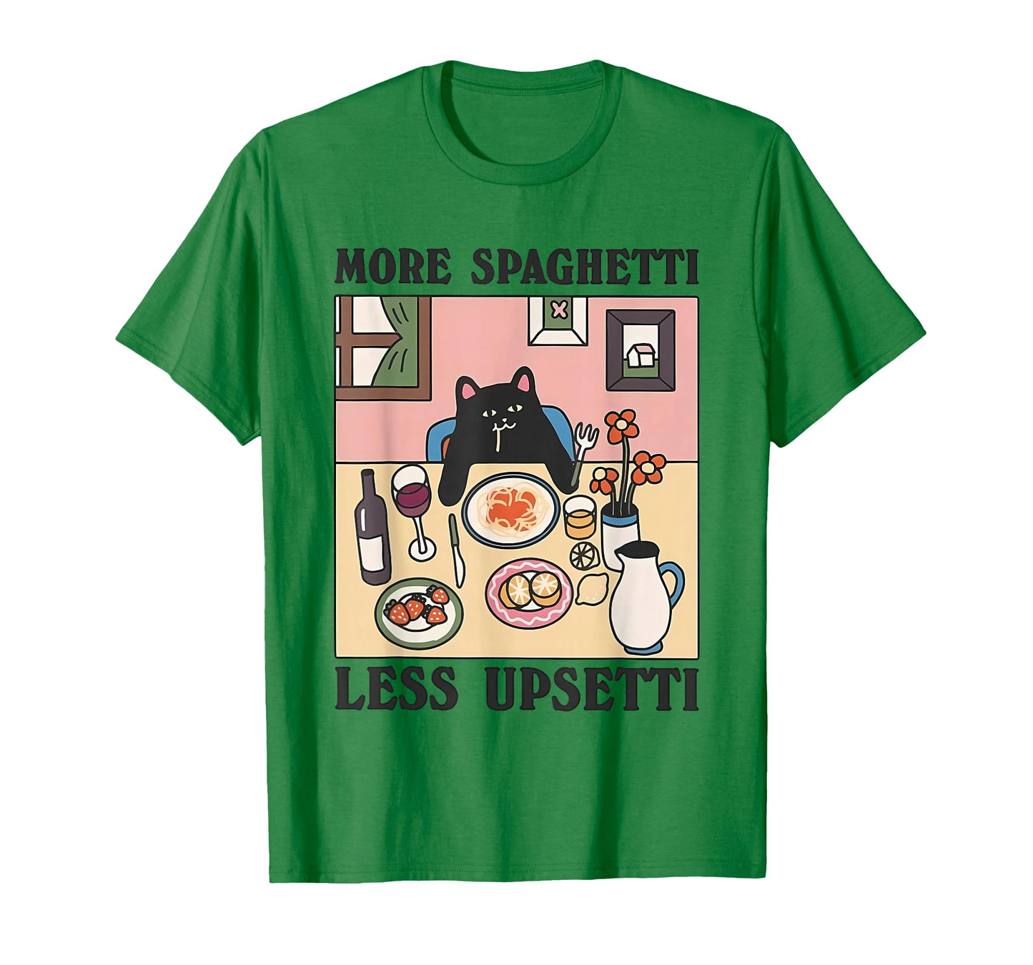 More Spaghetti Less Upsetti Funny Cat Eating Spaghetti T-Shirt
