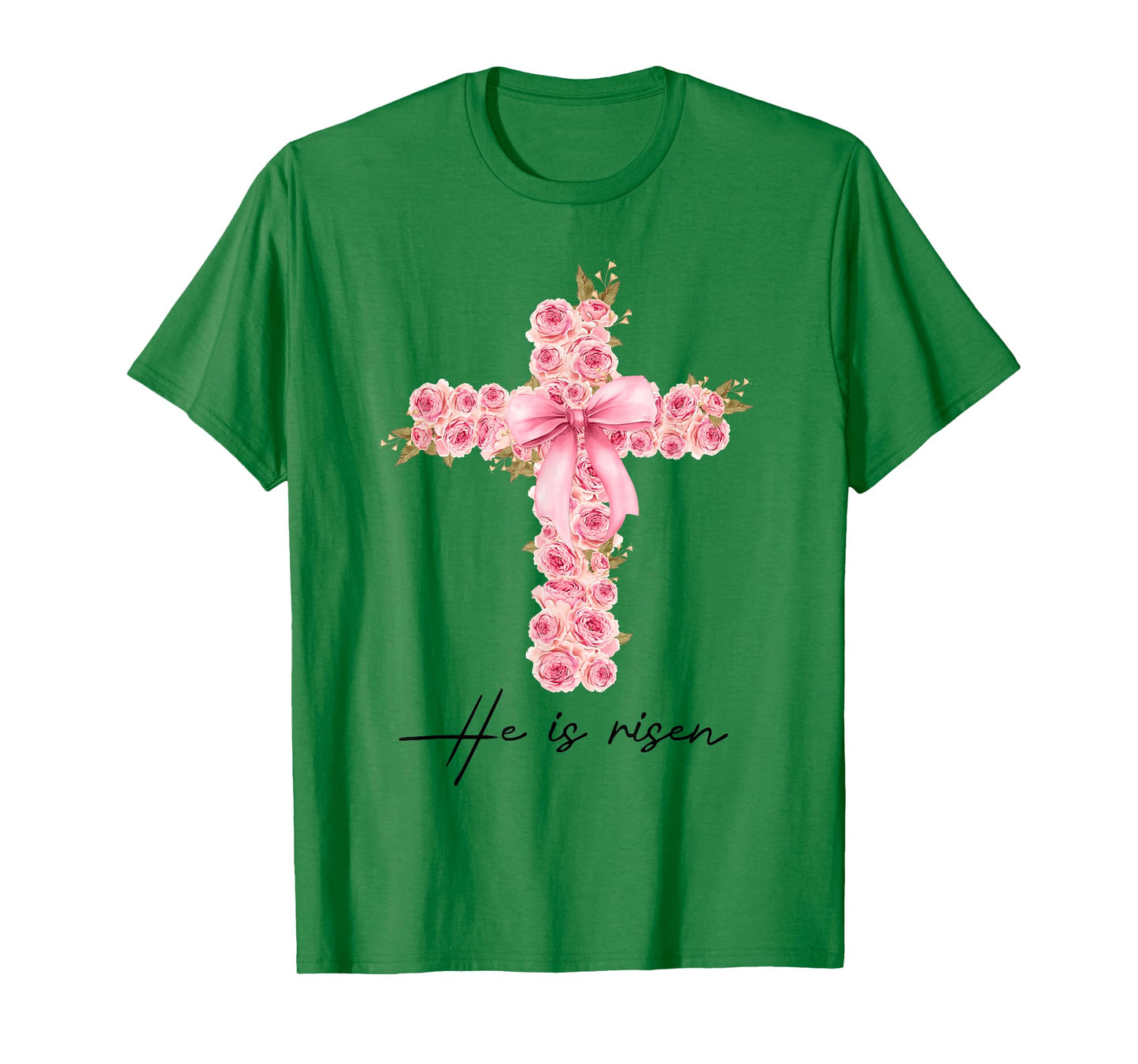 He Is Risen Coquette Bow Floral Cross Faith Easter Christian T-Shirt