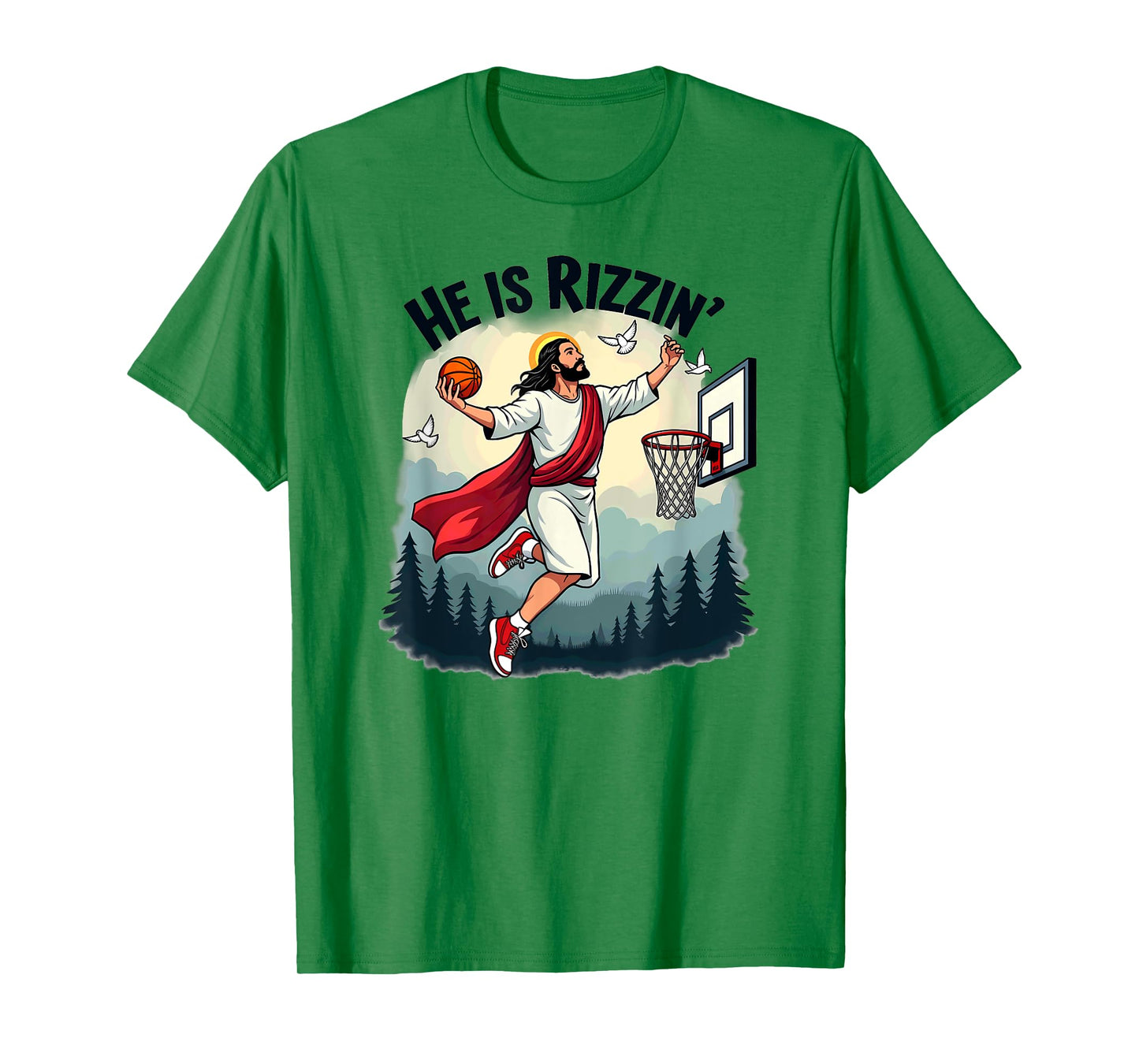 He Is Rizzin Easter Jesus Playing Basketball Hoop T-Shirt