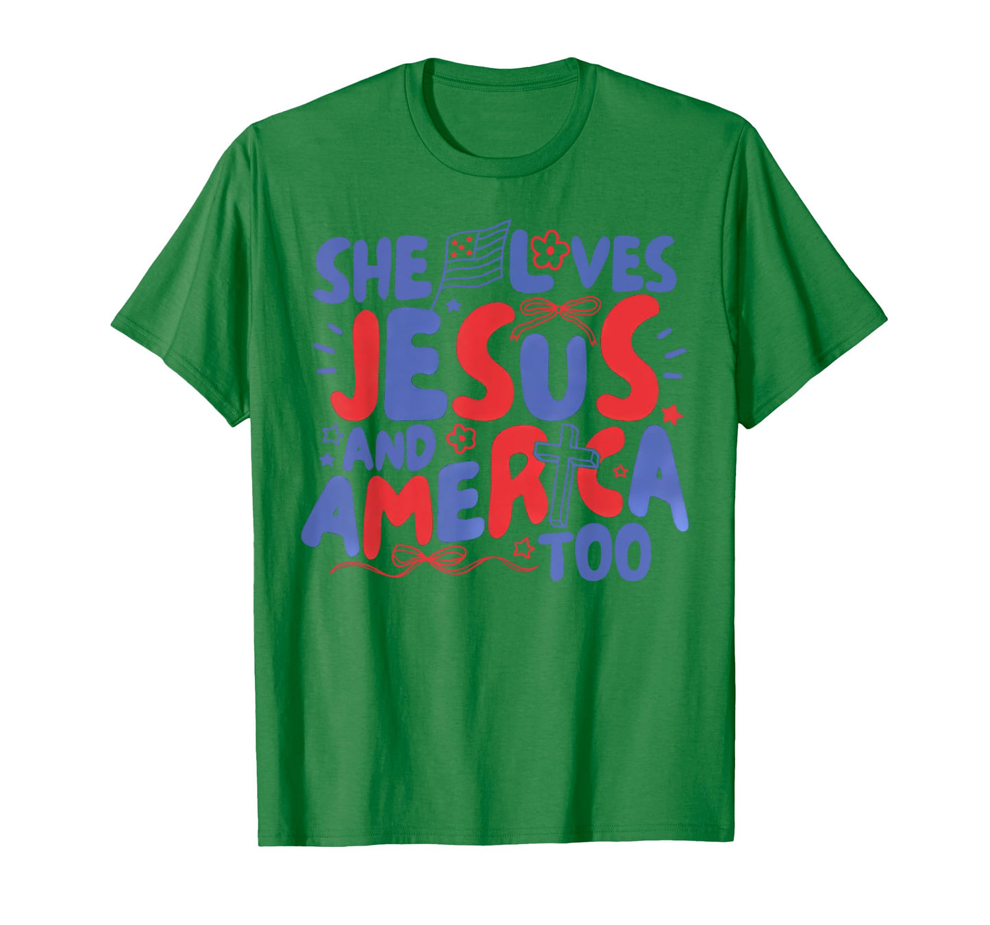 She Loves Jesus And America Too Christian Retro 4th of July T-Shirt