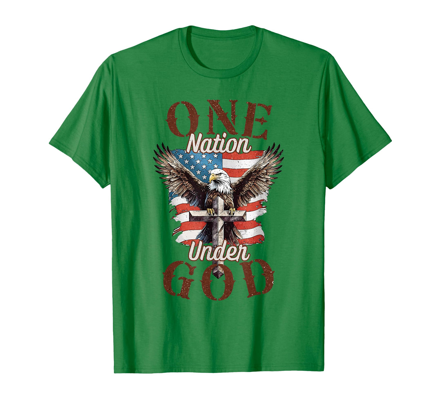 One Nation Under God Eagle Cross and American Flag Men Women T-Shirt
