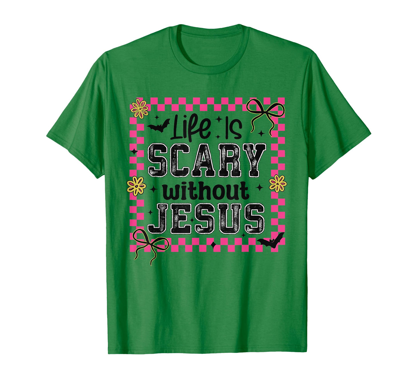 Life is Scary Without Jesus Halloween Christian Bow Coquette T-Shirt