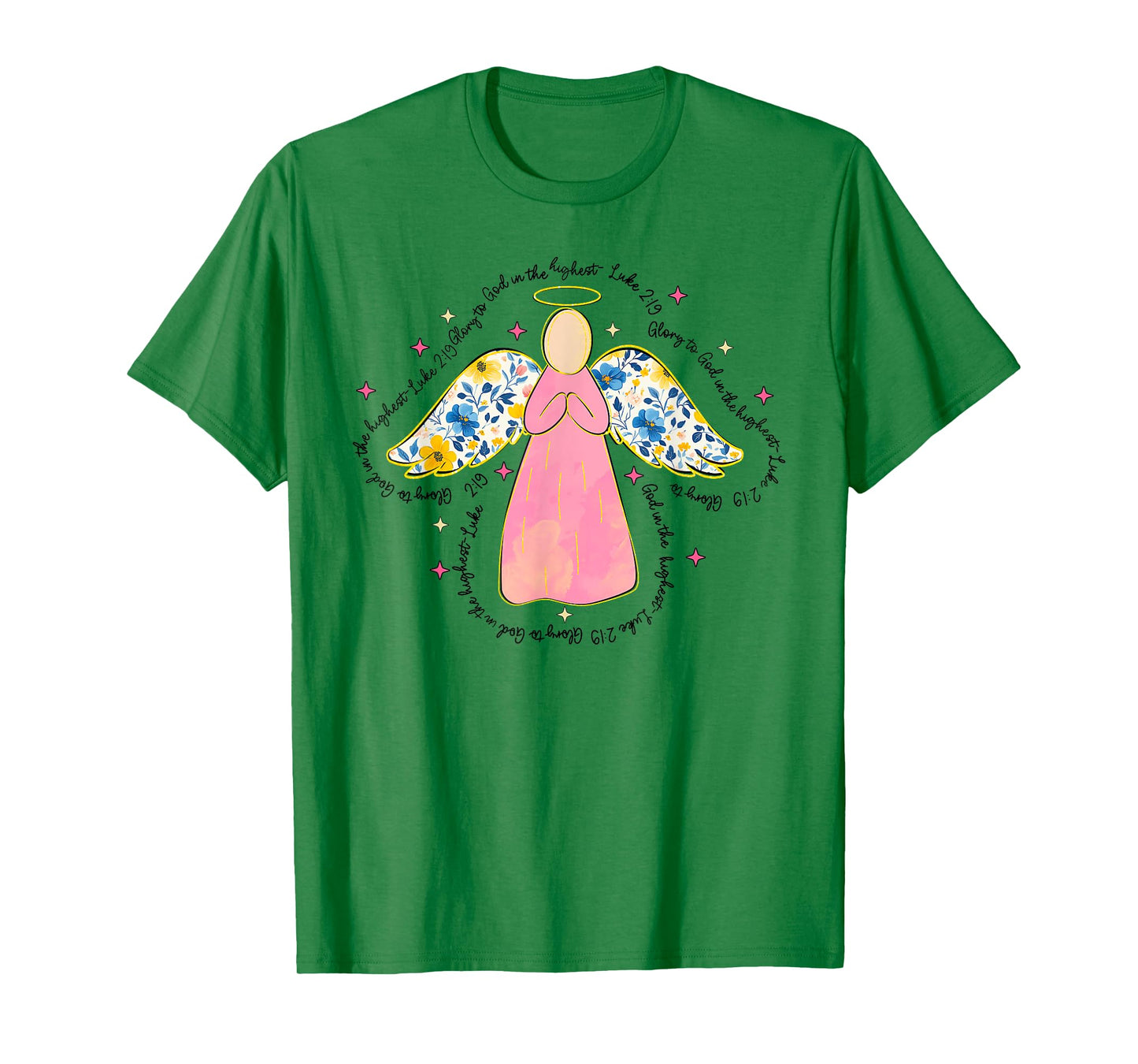 Silhouette Pink Floral Angel God, Beautiful Christmas Angel T-Shirt