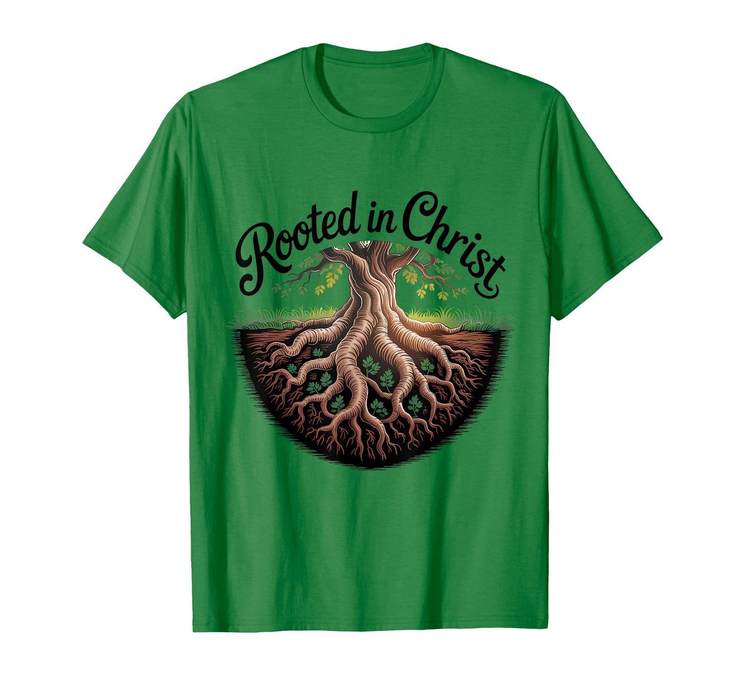 Rooted in Christ Jesus Cross Christian Faith T-Shirt