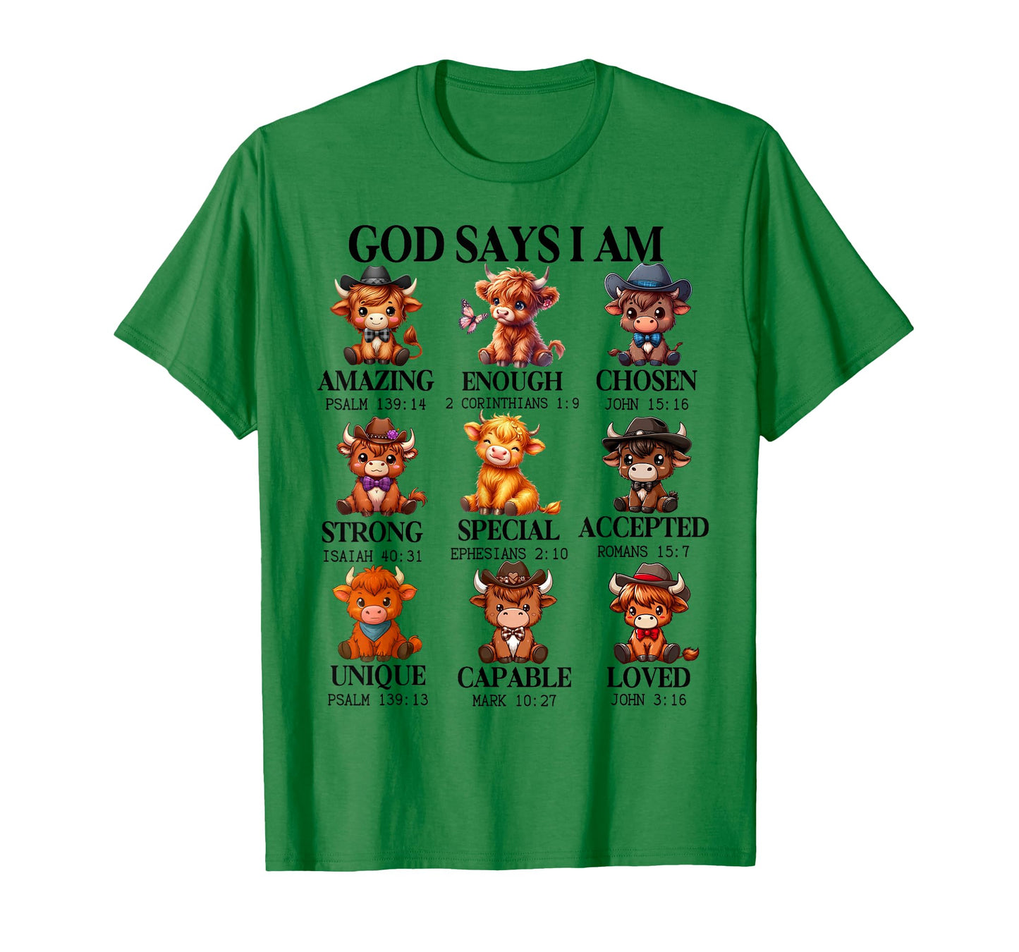 God Says I Am Highland Cow Christian Religious Scottish Cow T-Shirt