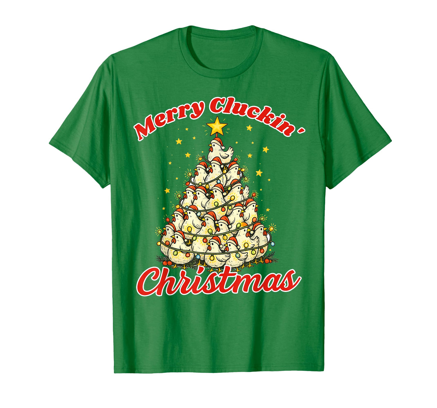 Christmas Tree Chicken Lover Farm Merry Cluckin' Christmas T-Shirt