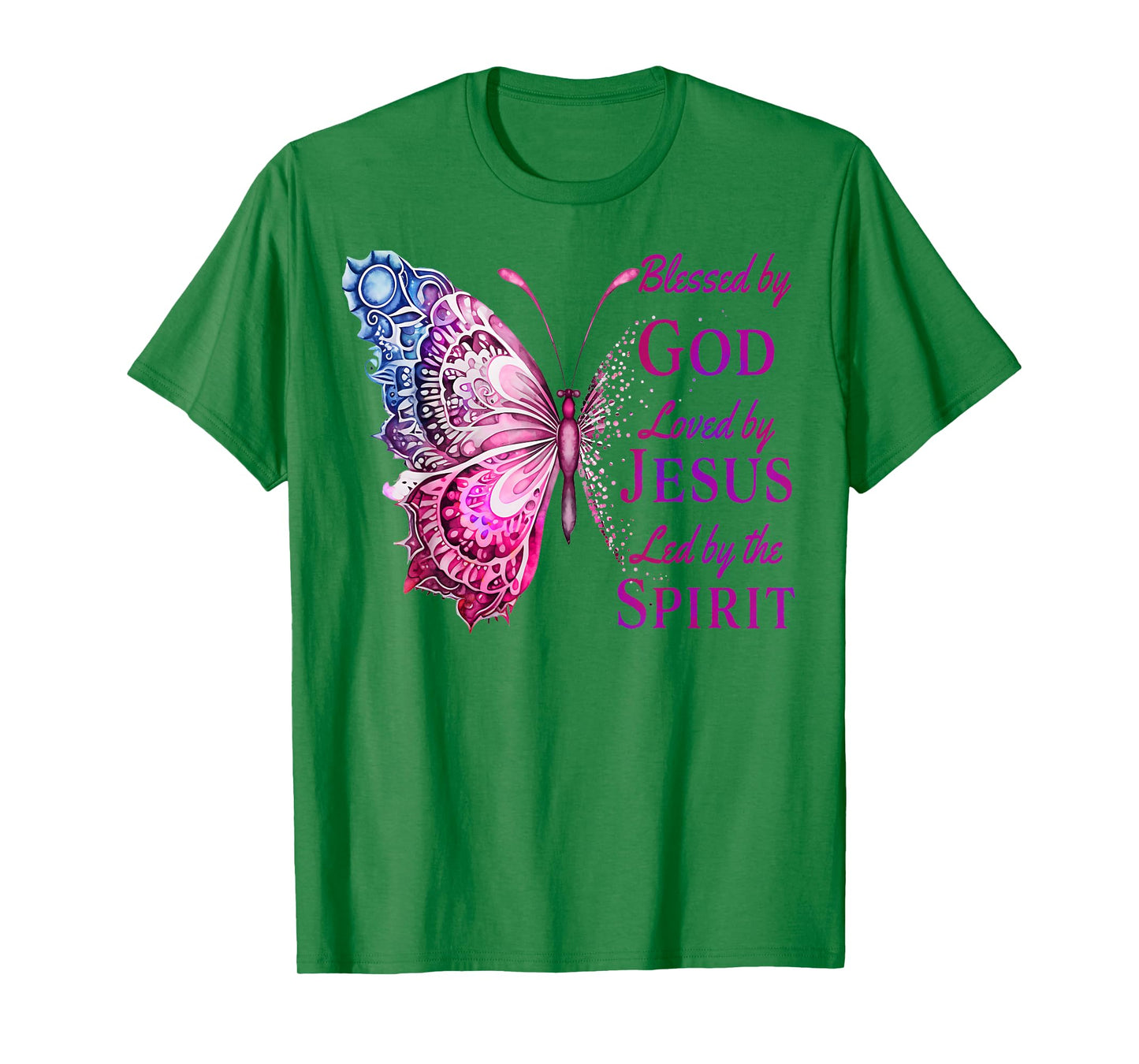 Blessed by God Loved by Jesus Pink Butterfly Christian T-Shirt