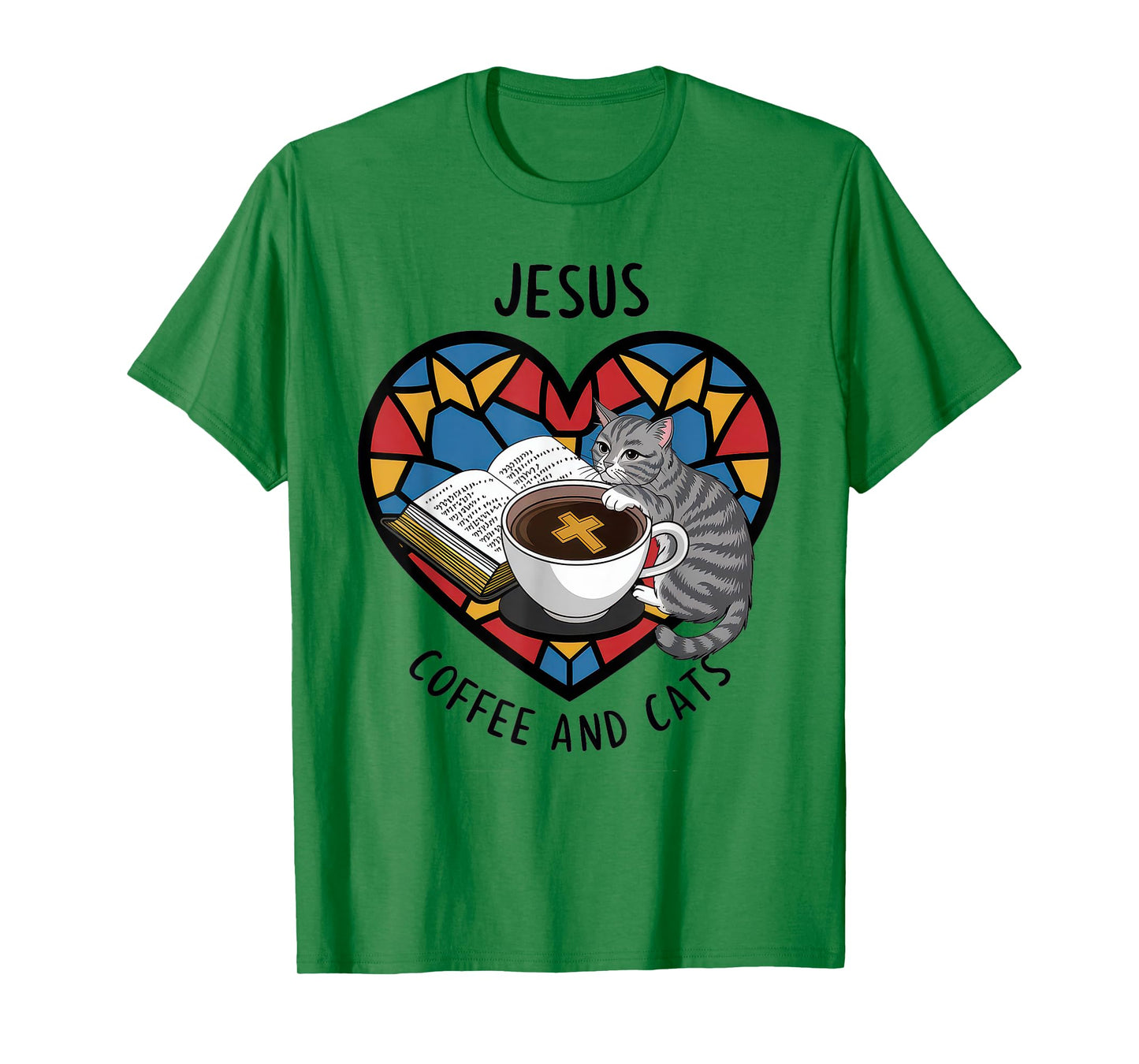 Jesus Coffee Cats Funny Cute Design Jesus Lovers Christian T-Shirt