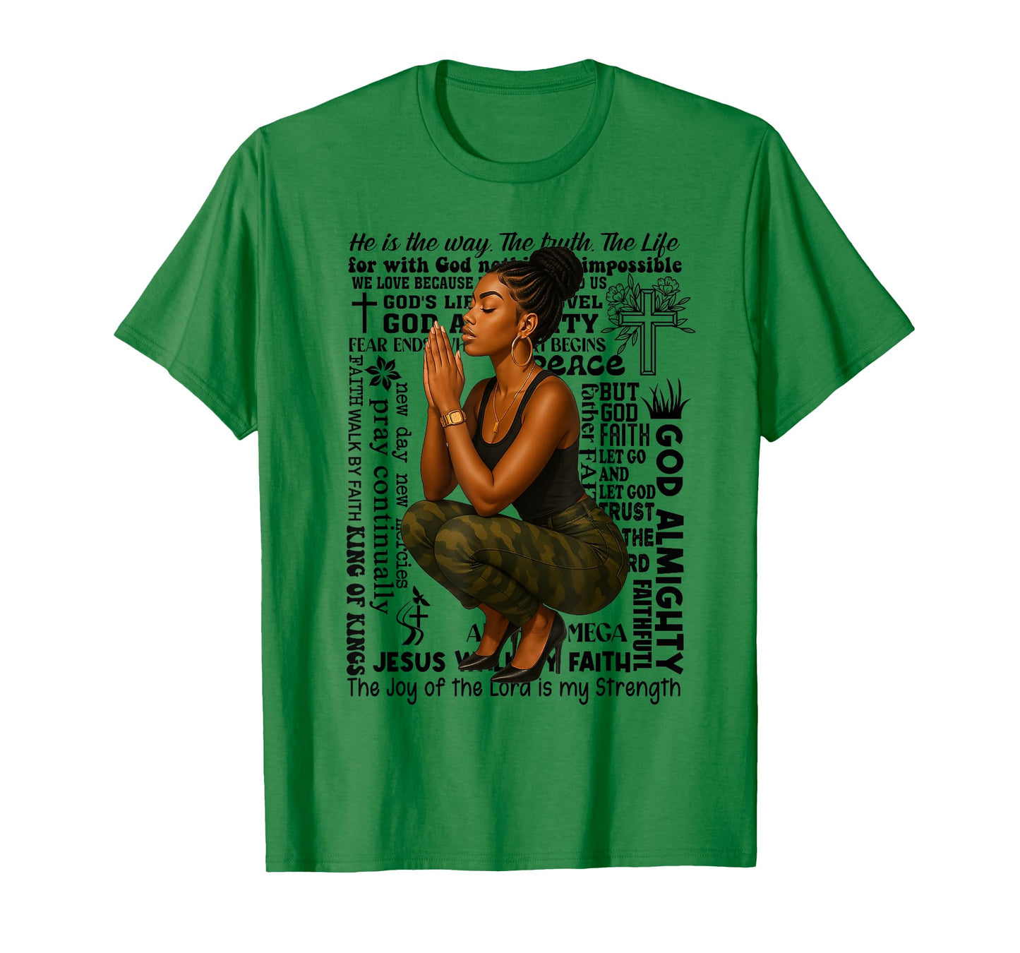 Prayer Warrior Locs Christian Black Woman Camo Bandana T-Shirt