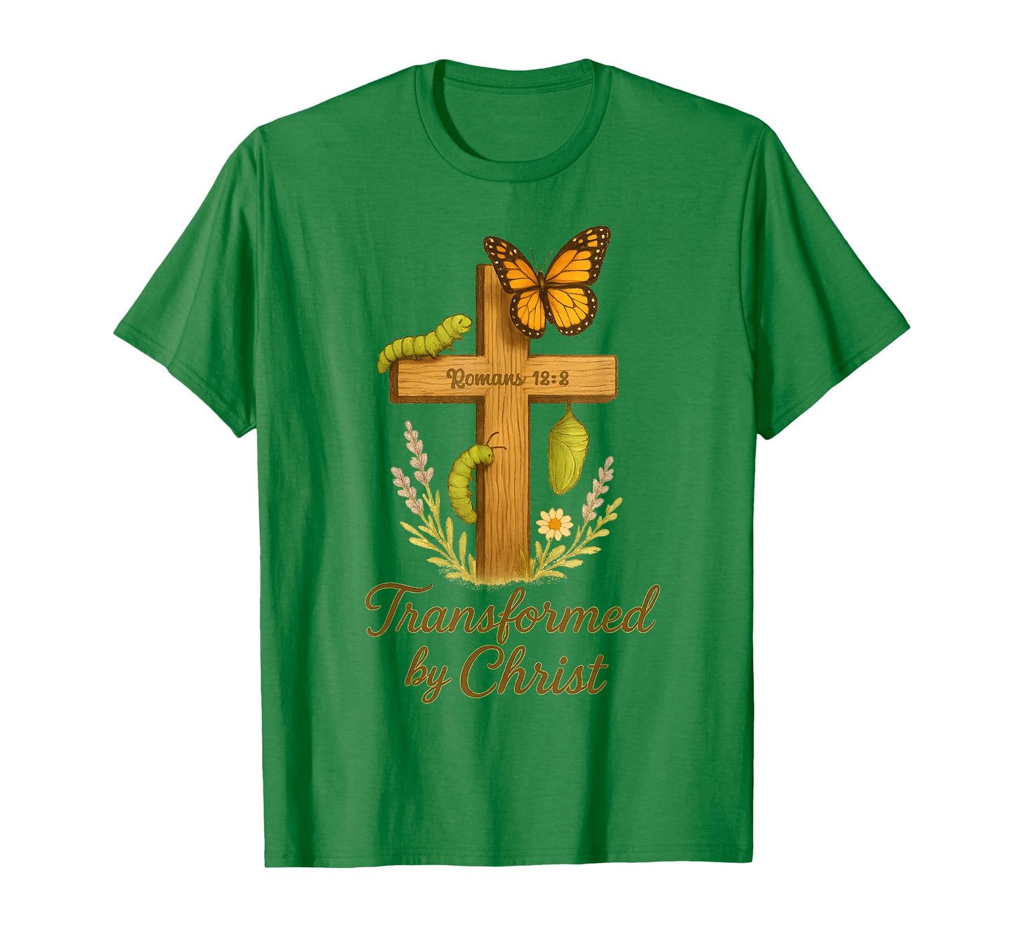 Christian Butterfly Cross Romans 12 2 Bible Verse Entomology T-Shirt