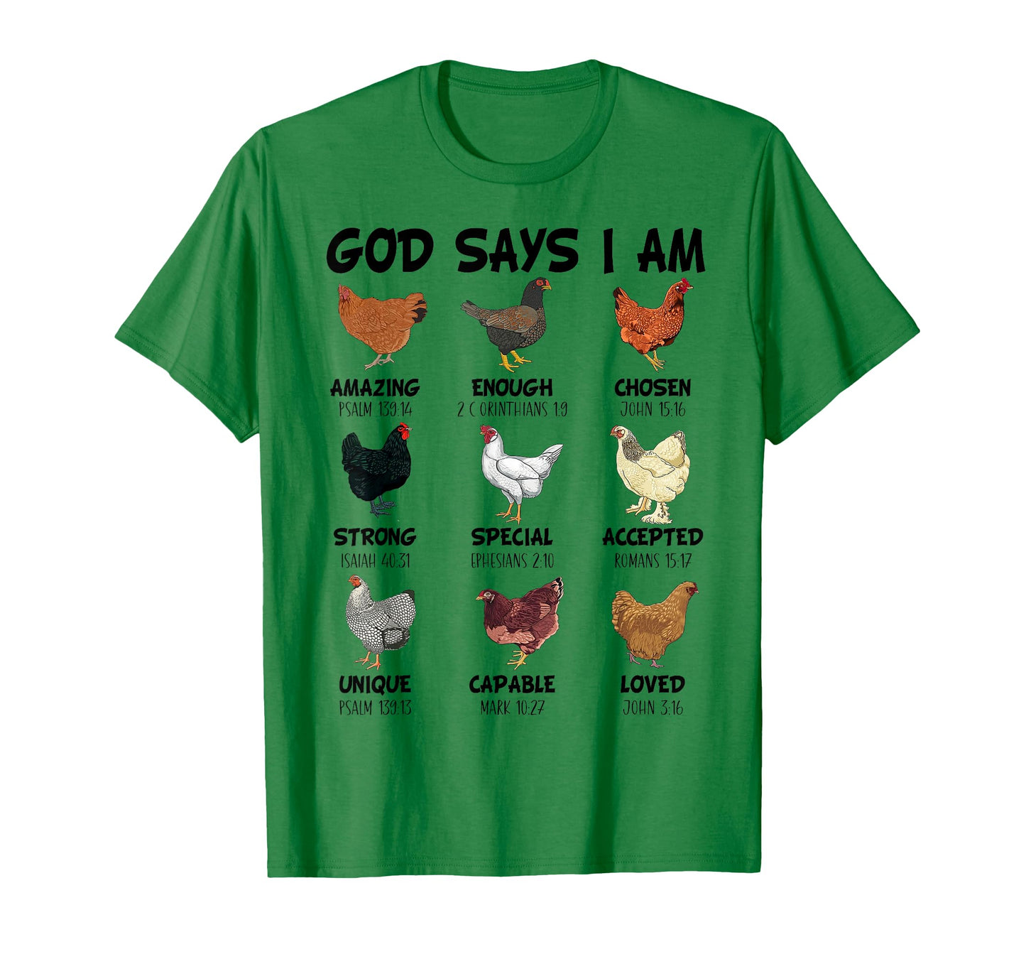 God Says I Am Christian Women Girls Kids Chicken Breeds T-Shirt