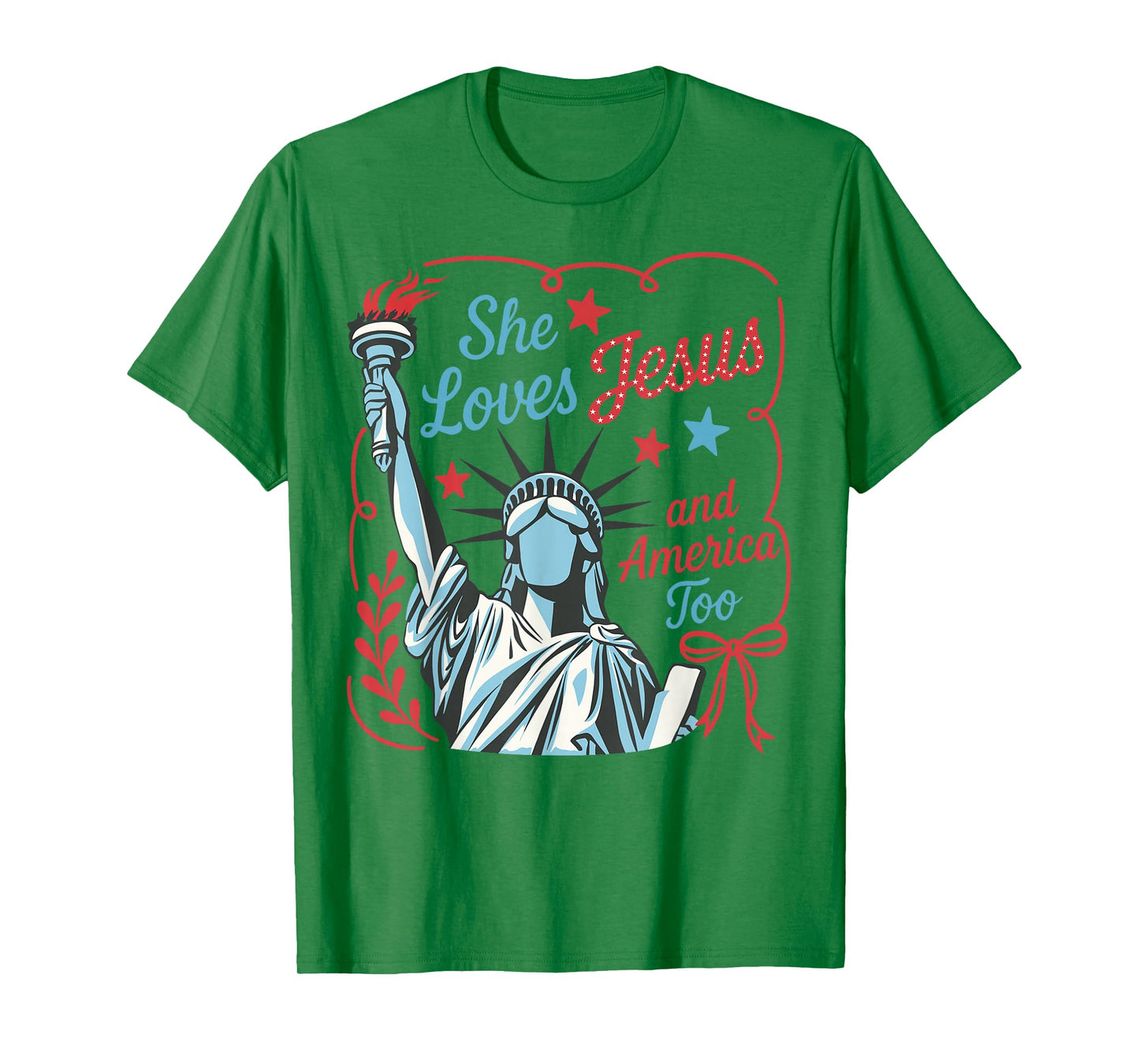 4th Of July She Loves Jesus And America Too Christian Faith T-Shirt