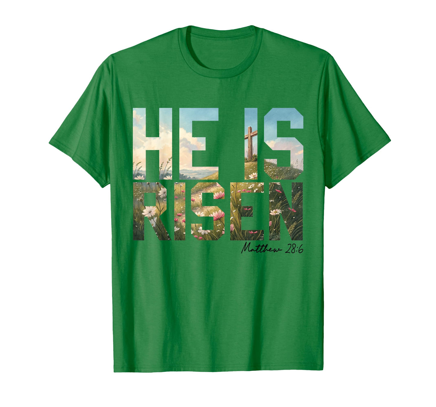 He Is Risen Wildflower Cross Jesus Christian Easter Faith T-Shirt