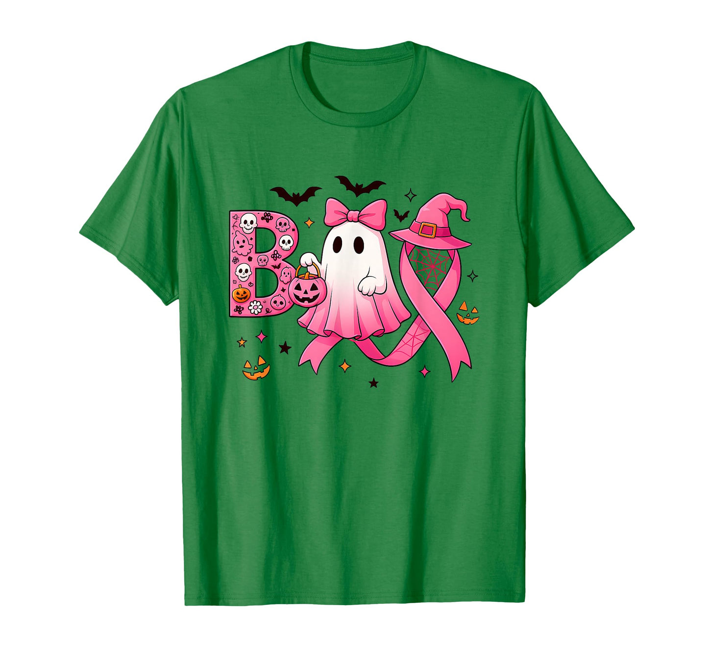 Cute Pink Ribbon Ghost Halloween, Breast Cancer Awareness T-Shirt