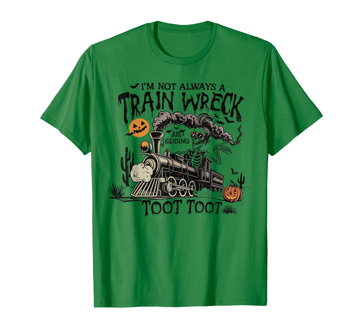 Funny Retro Skeleton Halloween I’m Not Always A Train Wreck T-Shirt