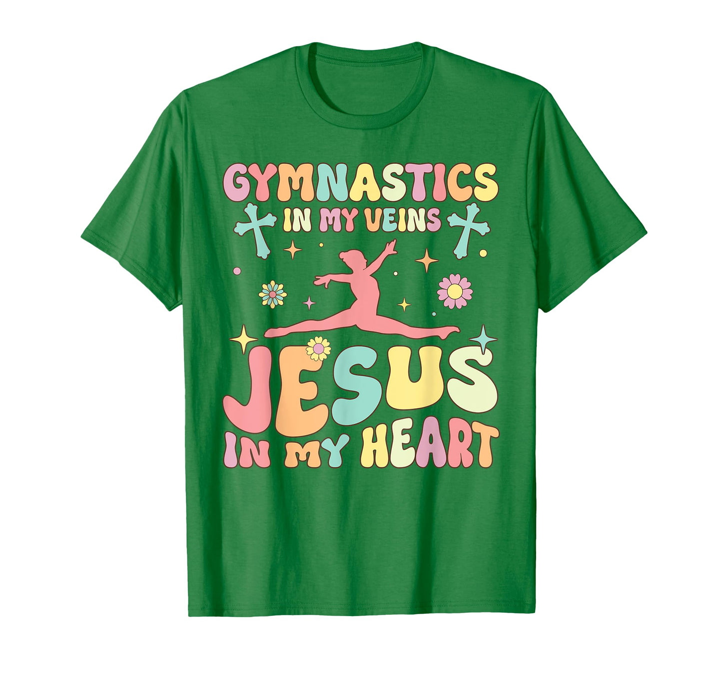 Gymnastics In Veins Jesus In My Heart Groovy Gymnast Acrobat T-Shirt