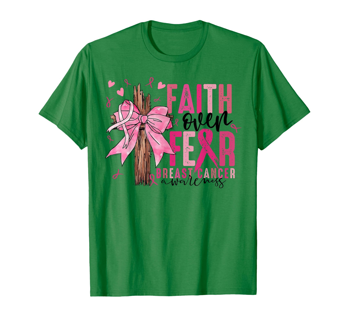 Faith Over Fear Coquette Bow Cross Christian Breast Cancer T-Shirt