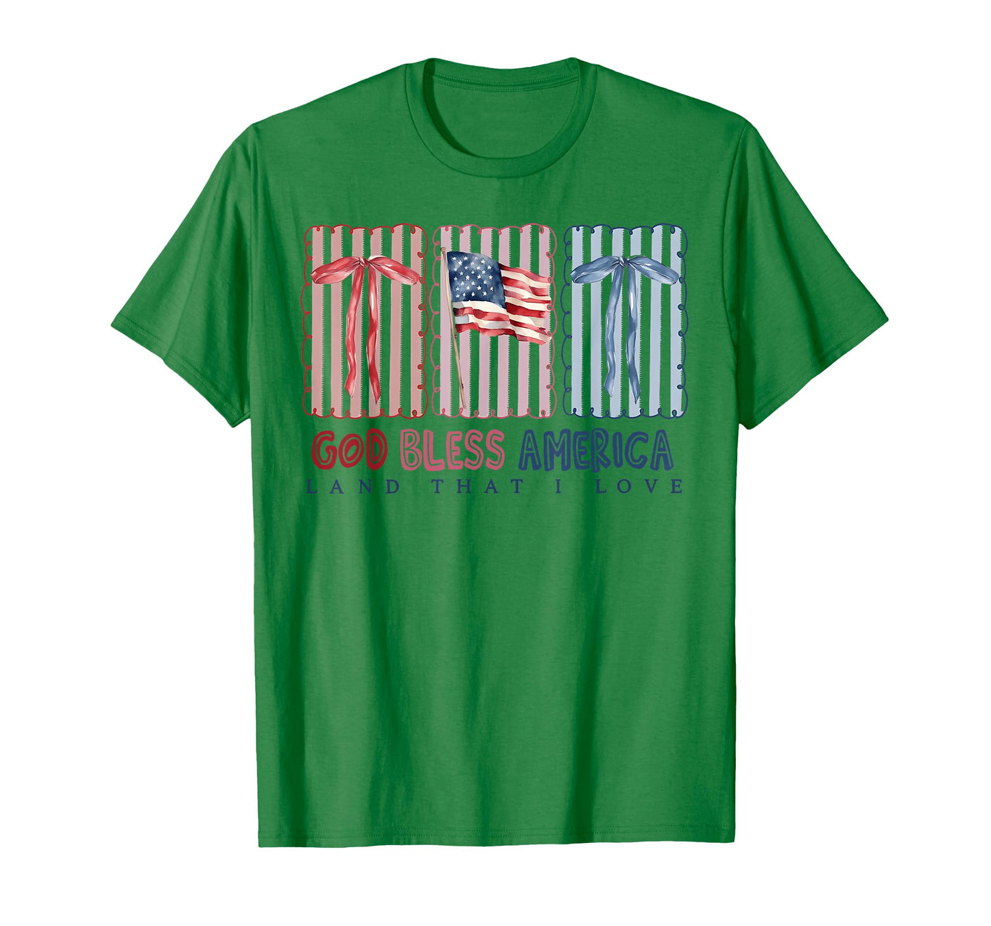 God Bless America Land That I Love Coquette Bow USA Flag T-Shirt