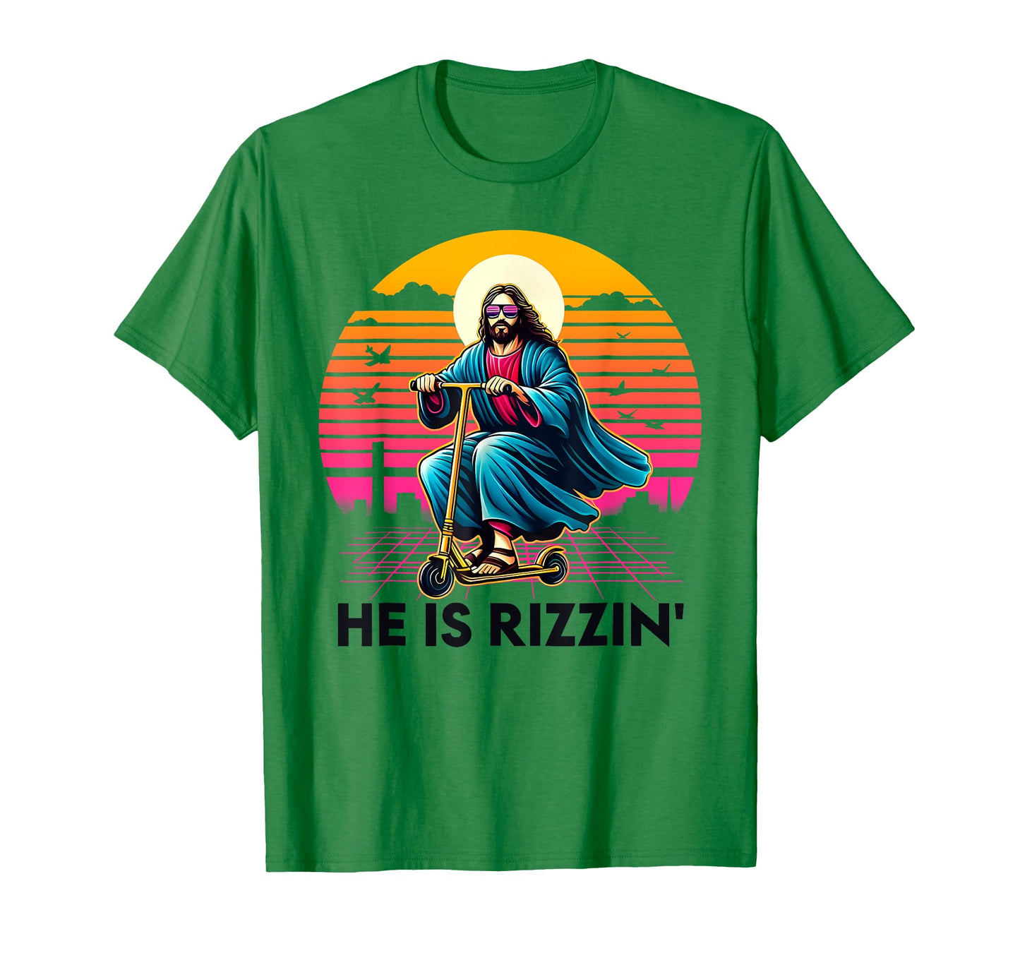 He Is Rizzin Jesus Riding Scooter Easter Christian Men Boy T-Shirt