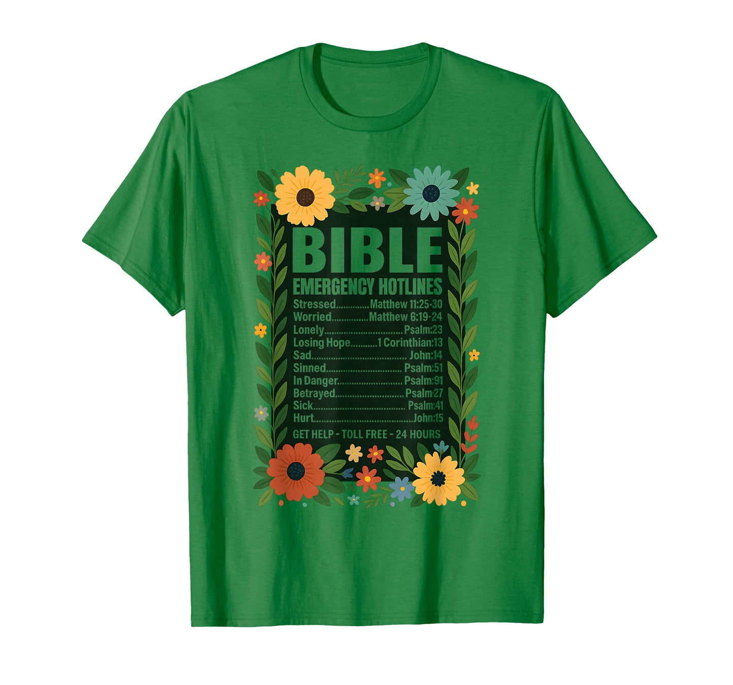 Bible Emergency Numbers Retro Flowers Jesus Hotline T-Shirt