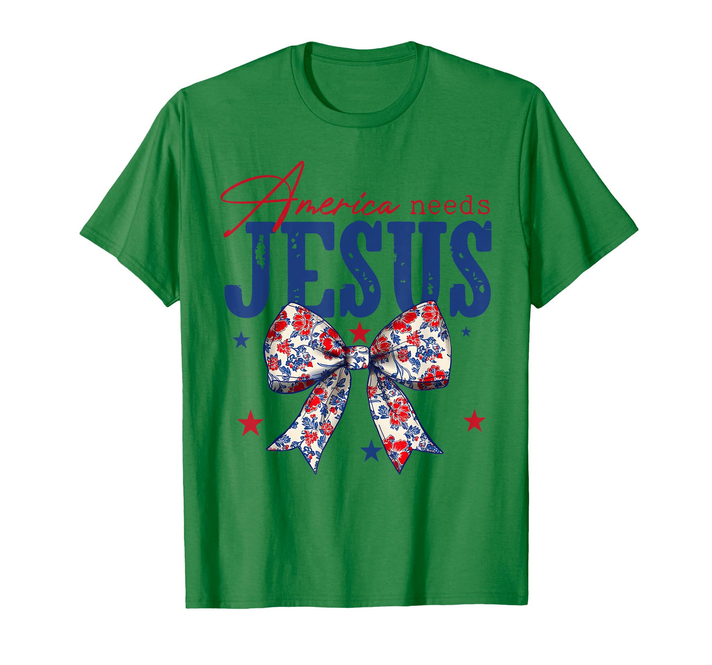 America Needs Jesus Coquette Bow Patriotic American Flag T-Shirt