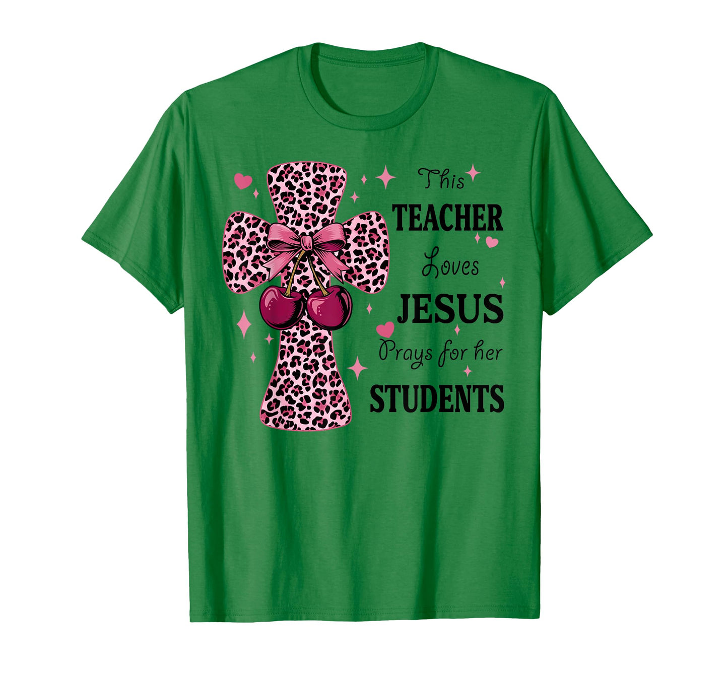 Leopard Cross and Cherry Design for Christian Teachers T-Shirt