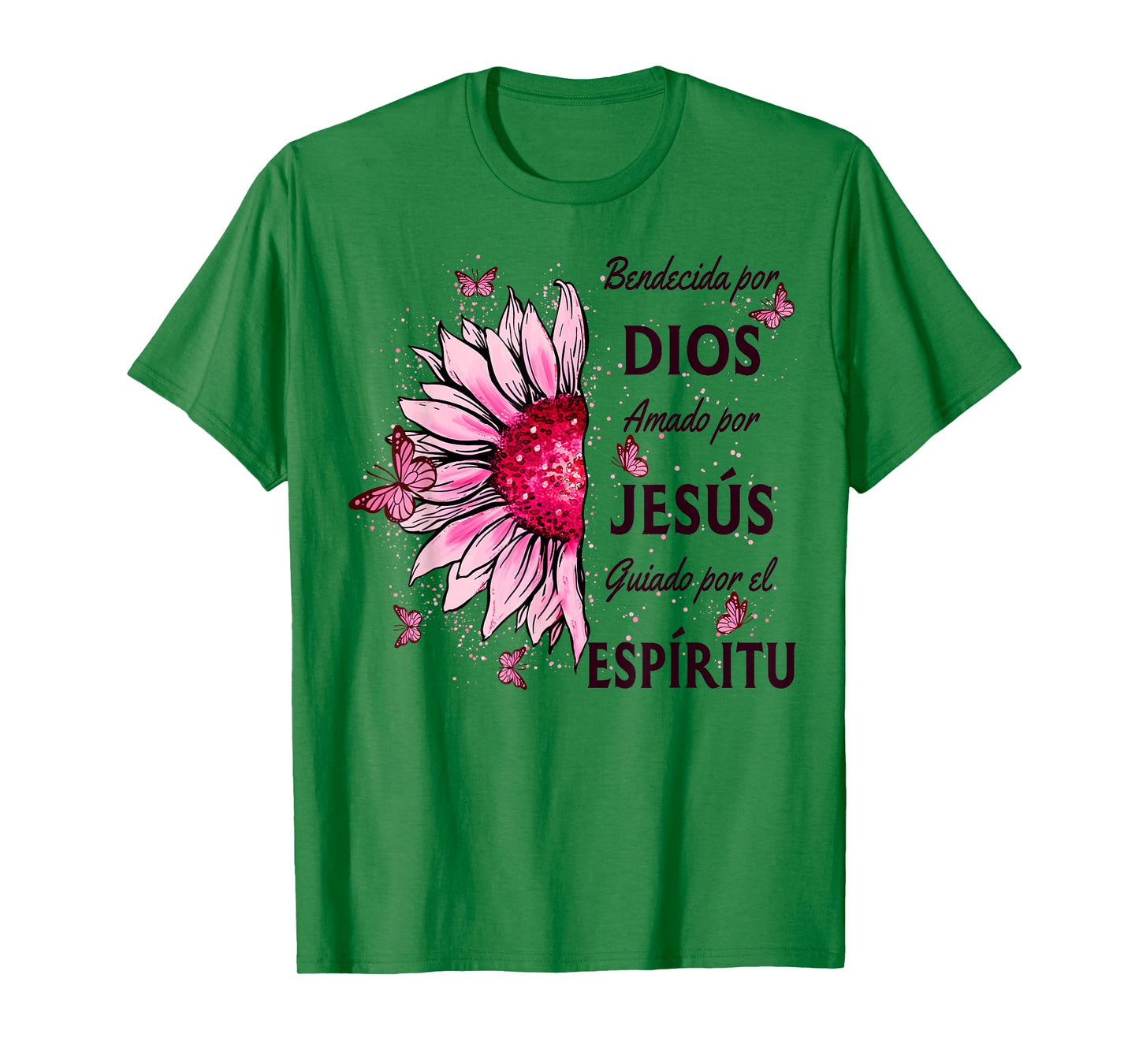 Blessed By God Loved By Jesus Pink Sunflower In Spanish T-Shirt