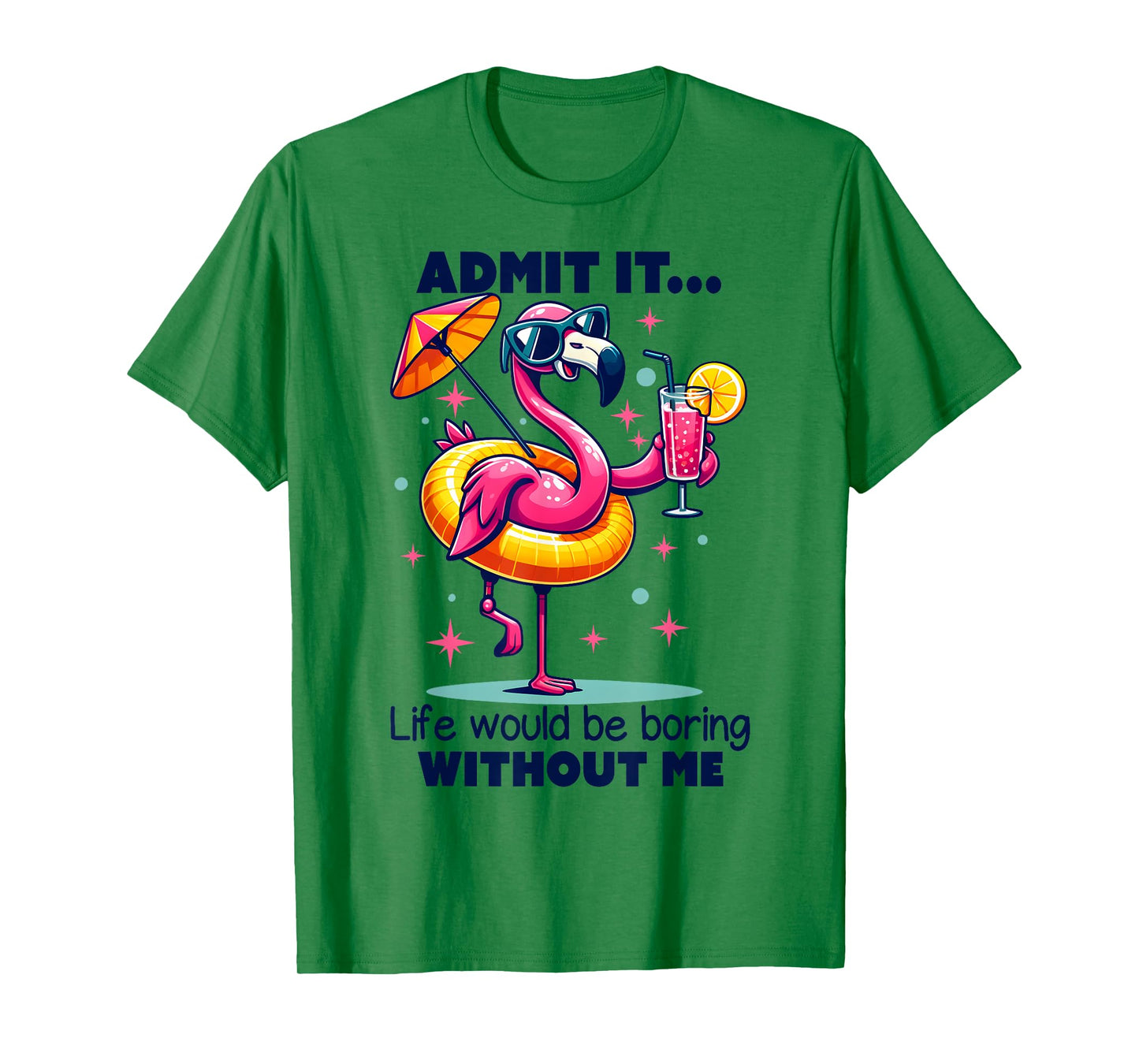 Pink Flamingo Drinking Cocktails Summer Vacation Beach Funny T-Shirt