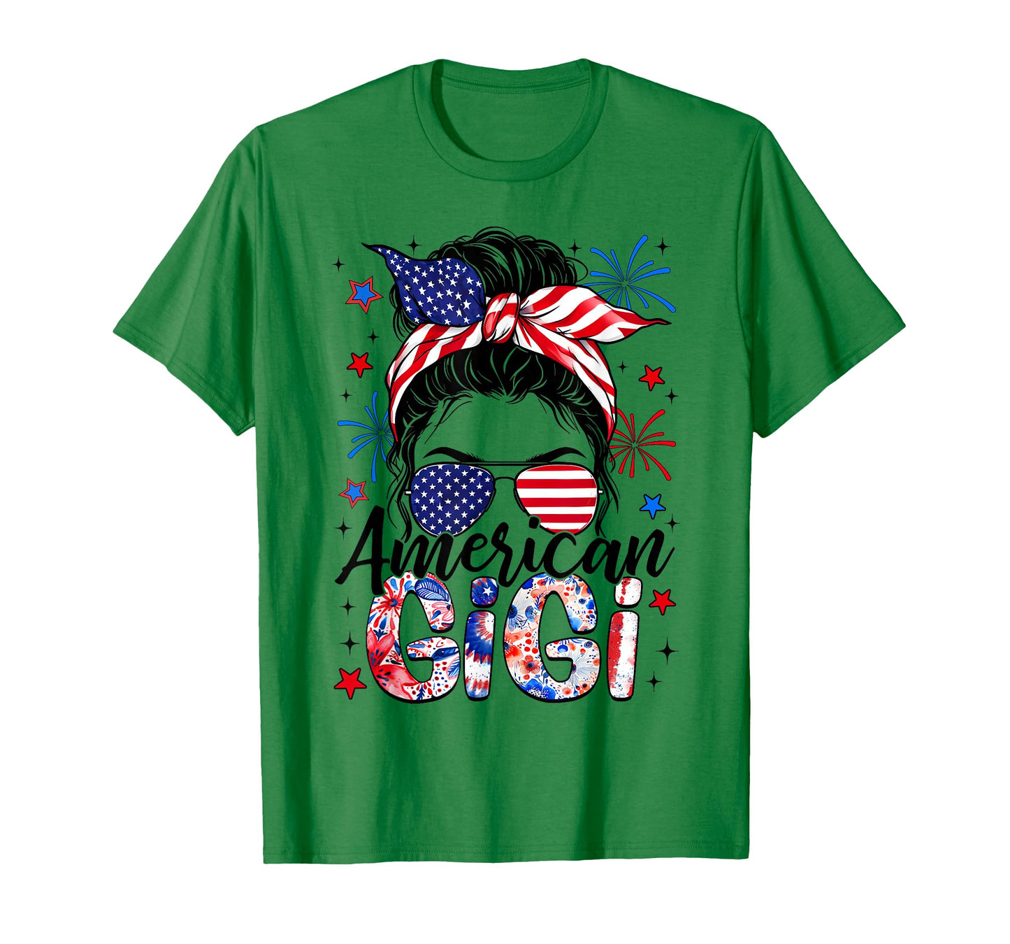 Gigi 4th Of July American Flag Patriotic Messy Bun T-Shirt