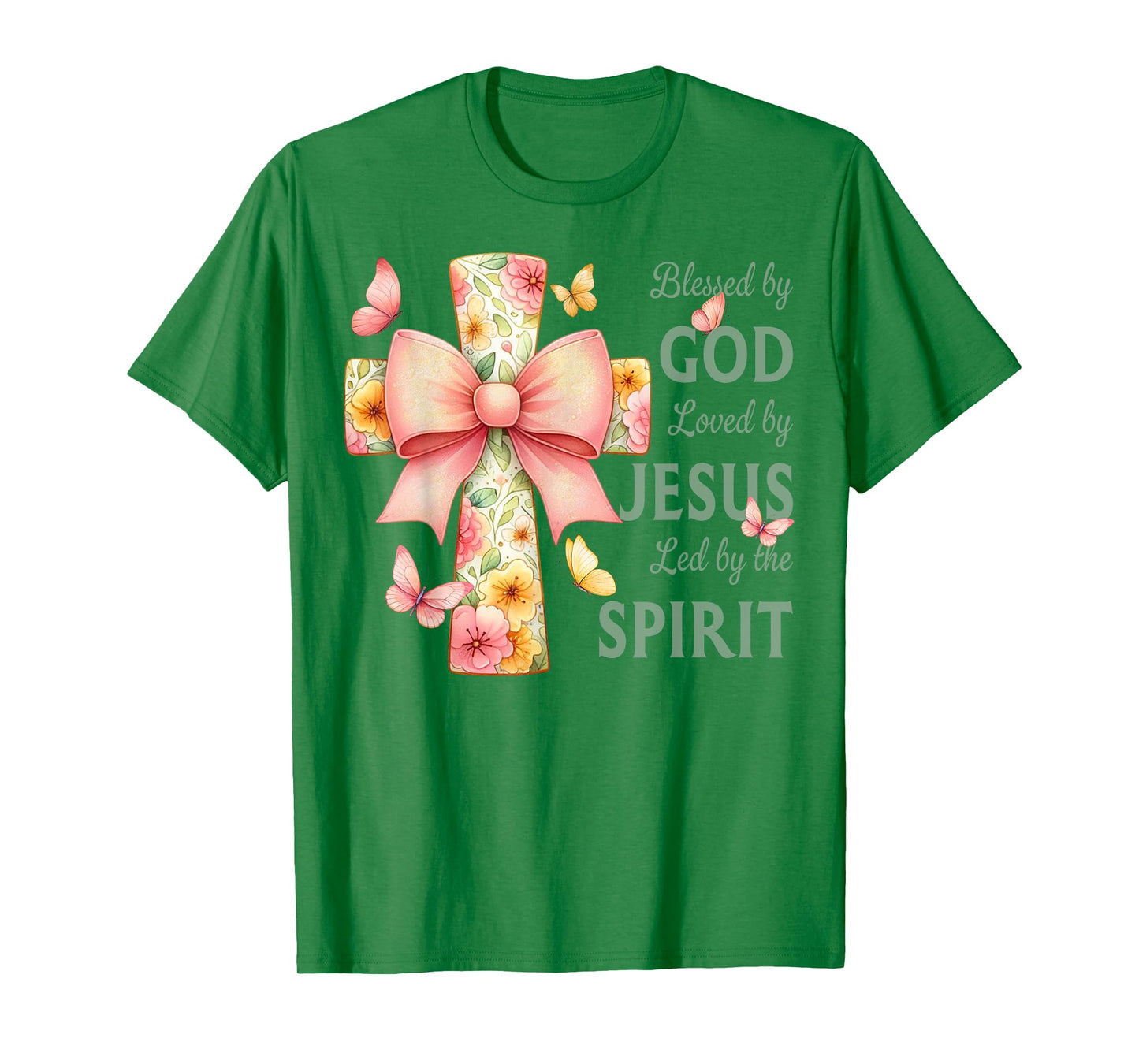 Blessed by God Loved by Jesus Pastel Floral Coquette Cross T-Shirt