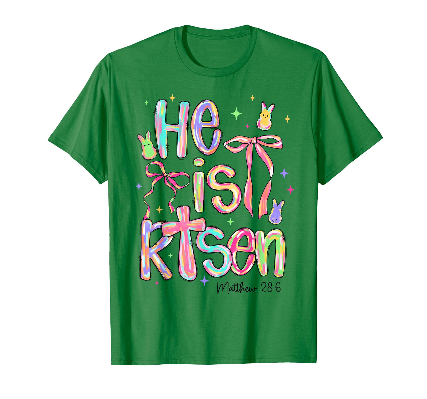 Happy Easter He Is Risen Bunny Jesus Christian Coquette Bow T-Shirt