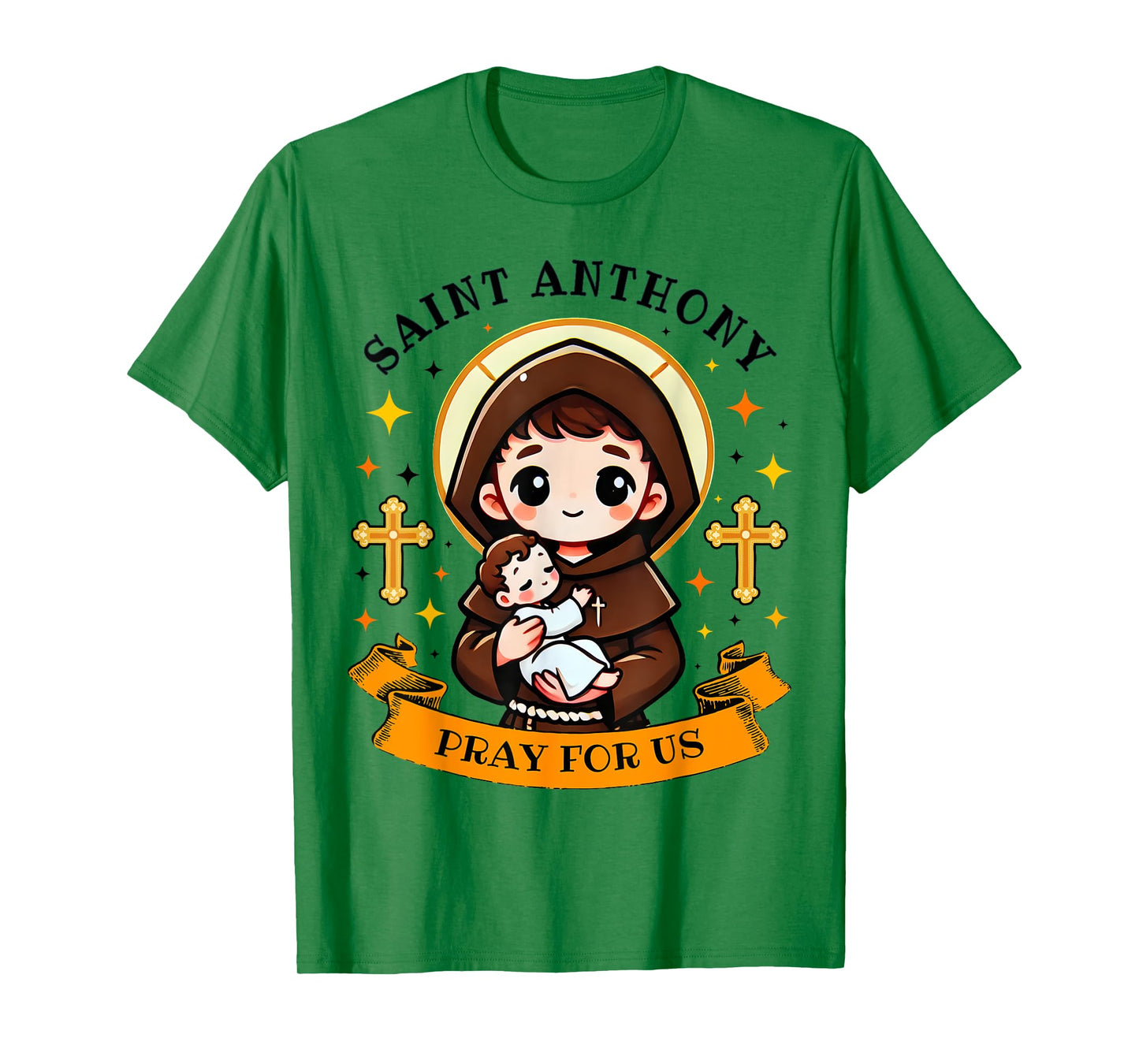 St. Anthony Pray For Us Holding Jesus Catholic Saint Kids T-Shirt