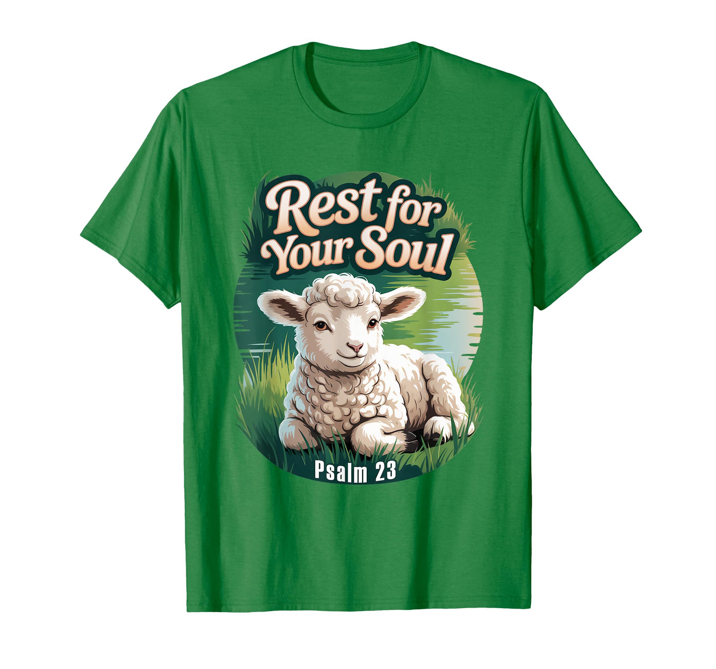 Psalm 23 Lamb Lying Down by Still Water T-Shirt