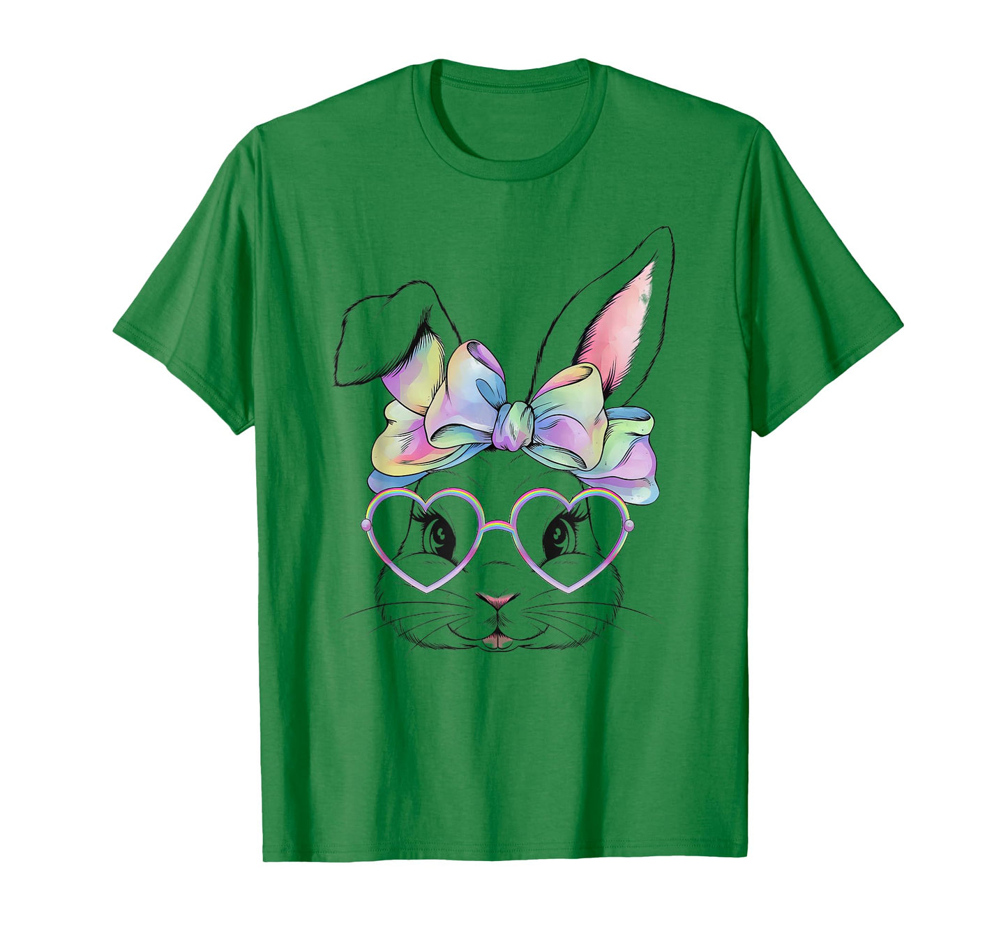 Cute Bunny Rabbit Face Tie Dye Glasses Girl Happy Easter Day T-Shirt