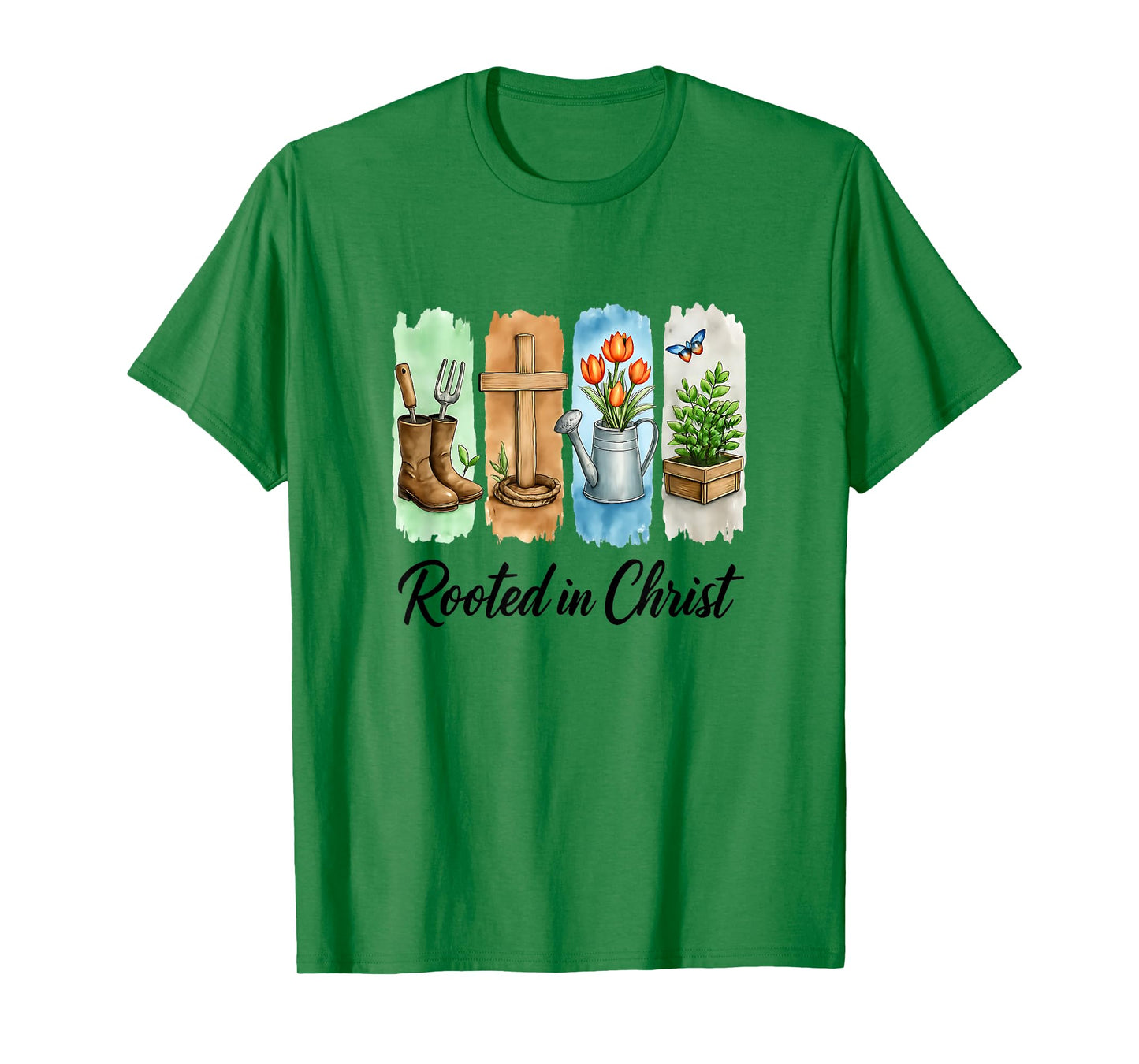 Rooted in Christ Brushstroke Floral Christian Women Garden T-Shirt